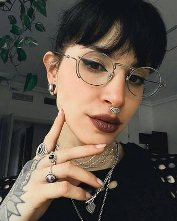 girl wearing nice Silver Steel Lobe Cuff, Small
