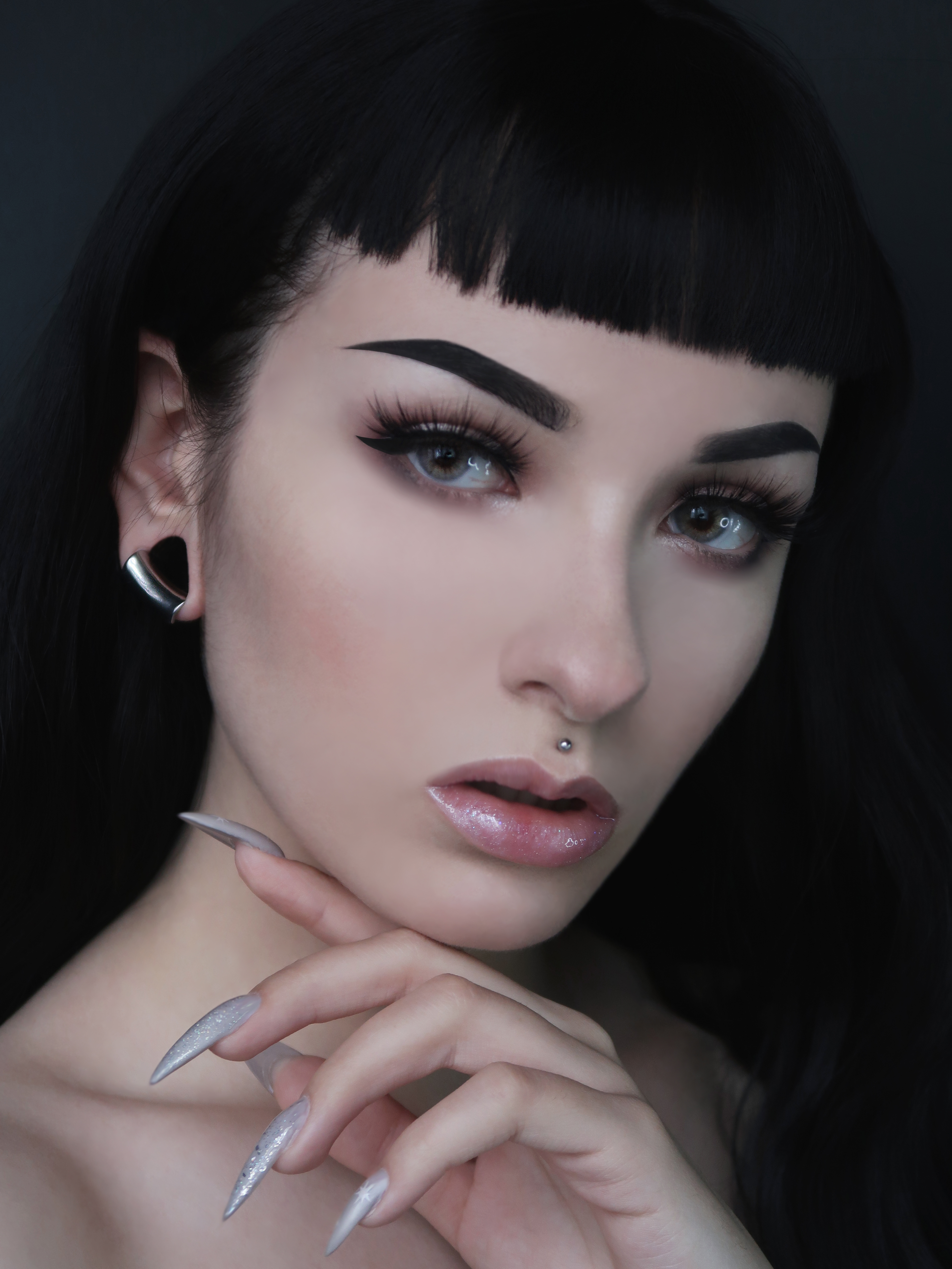 girl wearing goth Large Silver Lobe Cuff