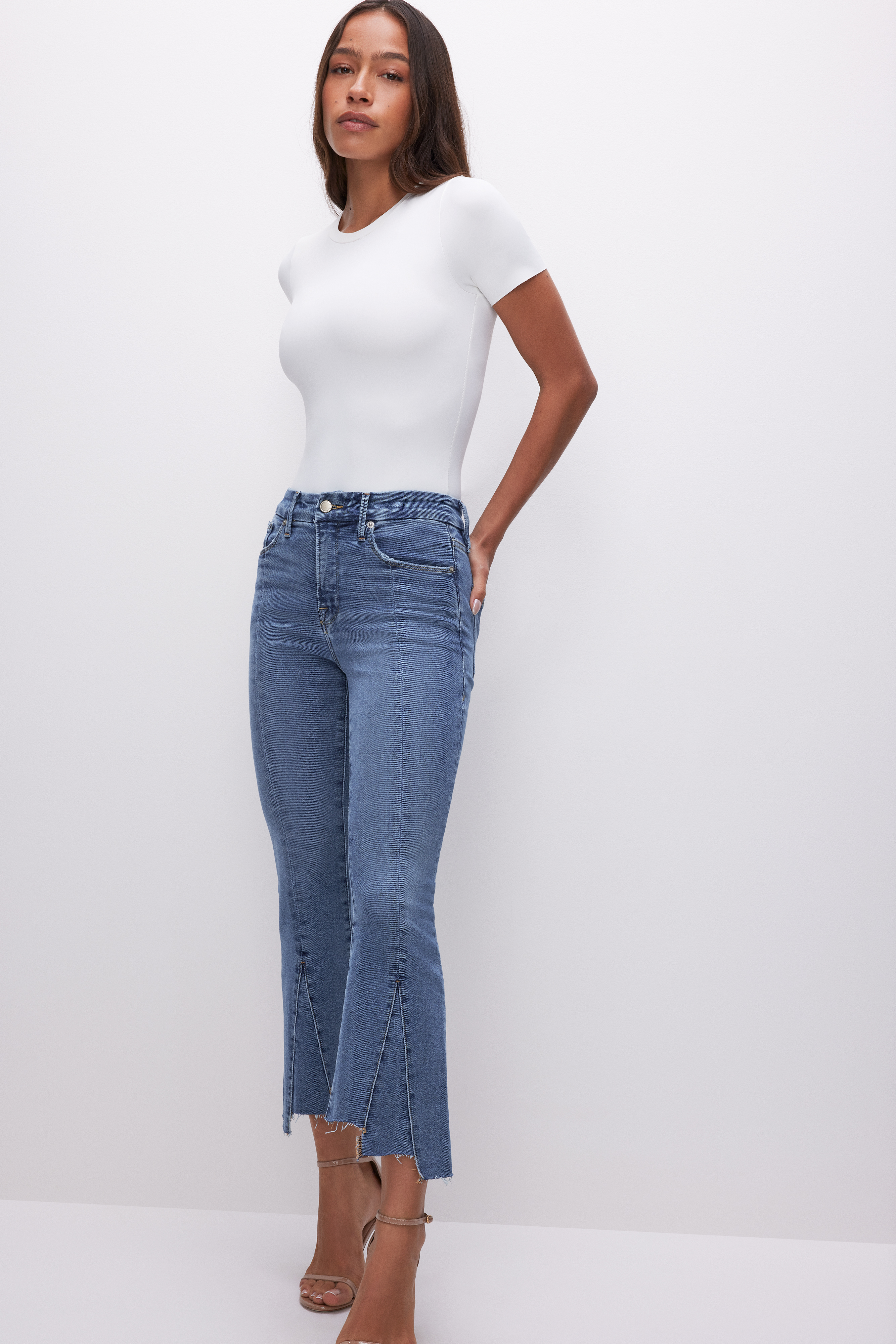 Styled with GOOD LEGS CROPPED MINI BOOTCUT JEANS | INDIGO549