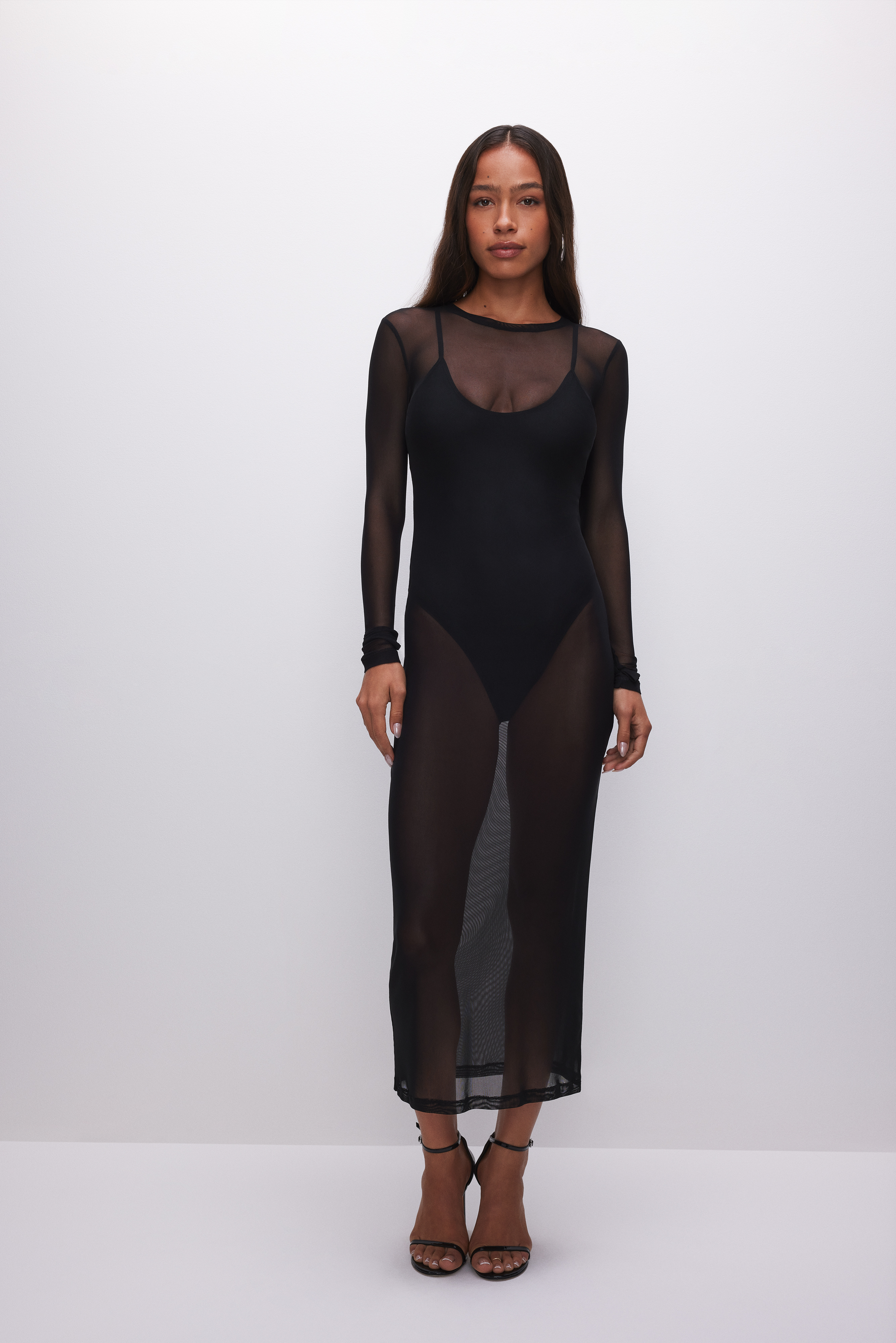 Styled with MESH MAXI DRESS | BLACK001