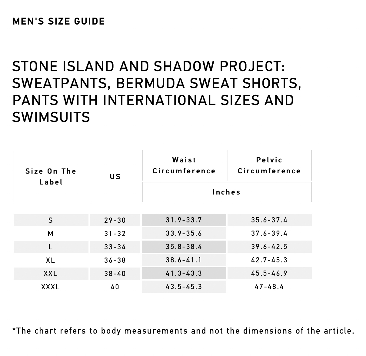 size chart