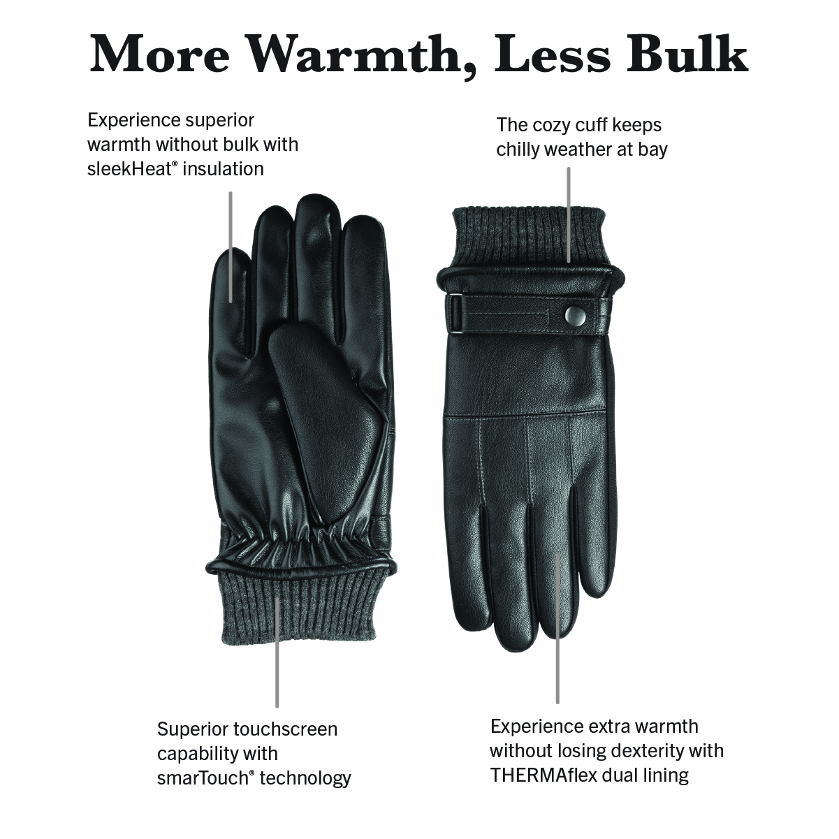 Isotoner Men's Stretch Nappa Winter Glove with Knit Cuff - Black