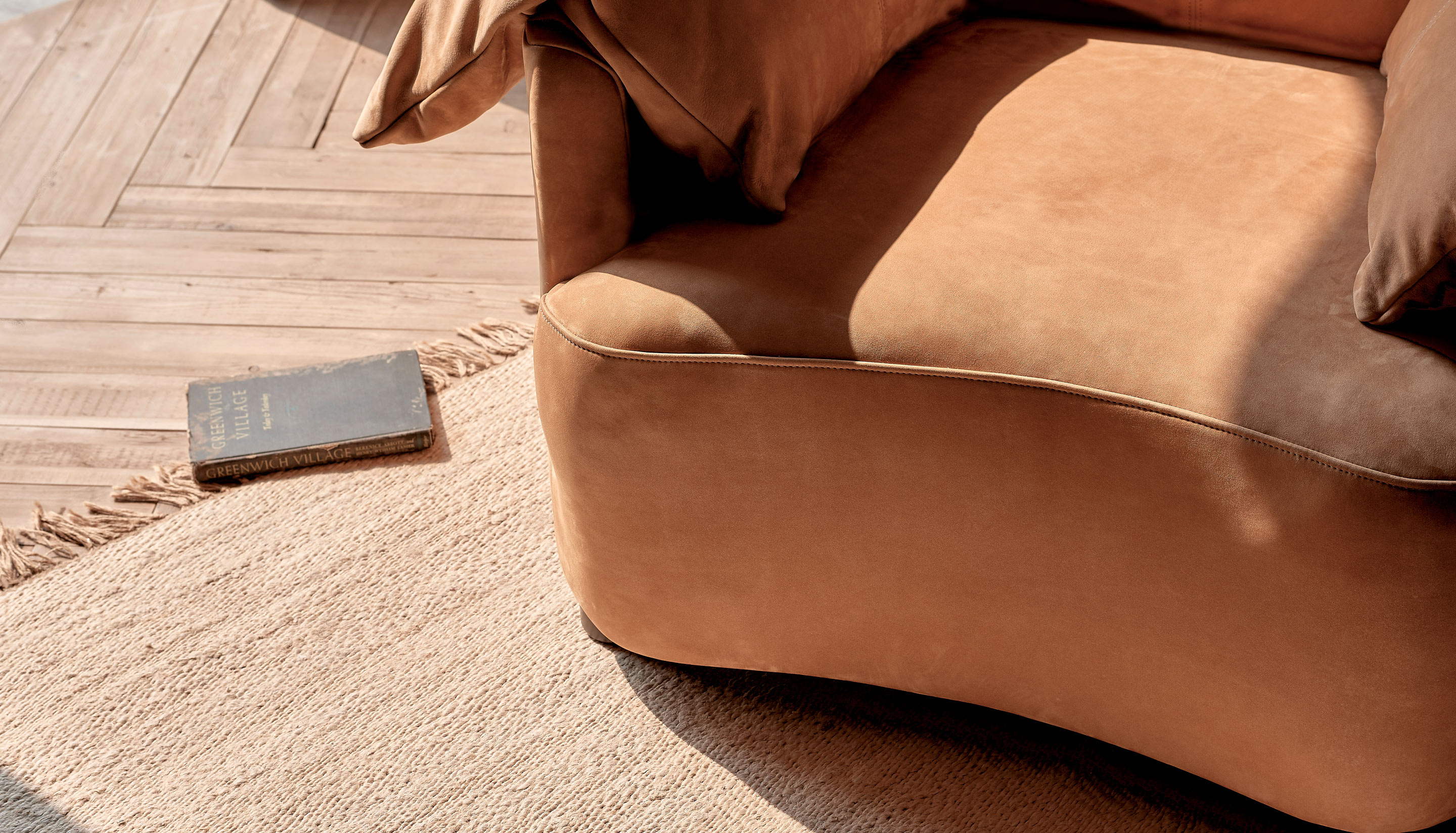 Close up of Loula Leather Chair in Meridian Leather, Mojave Glow