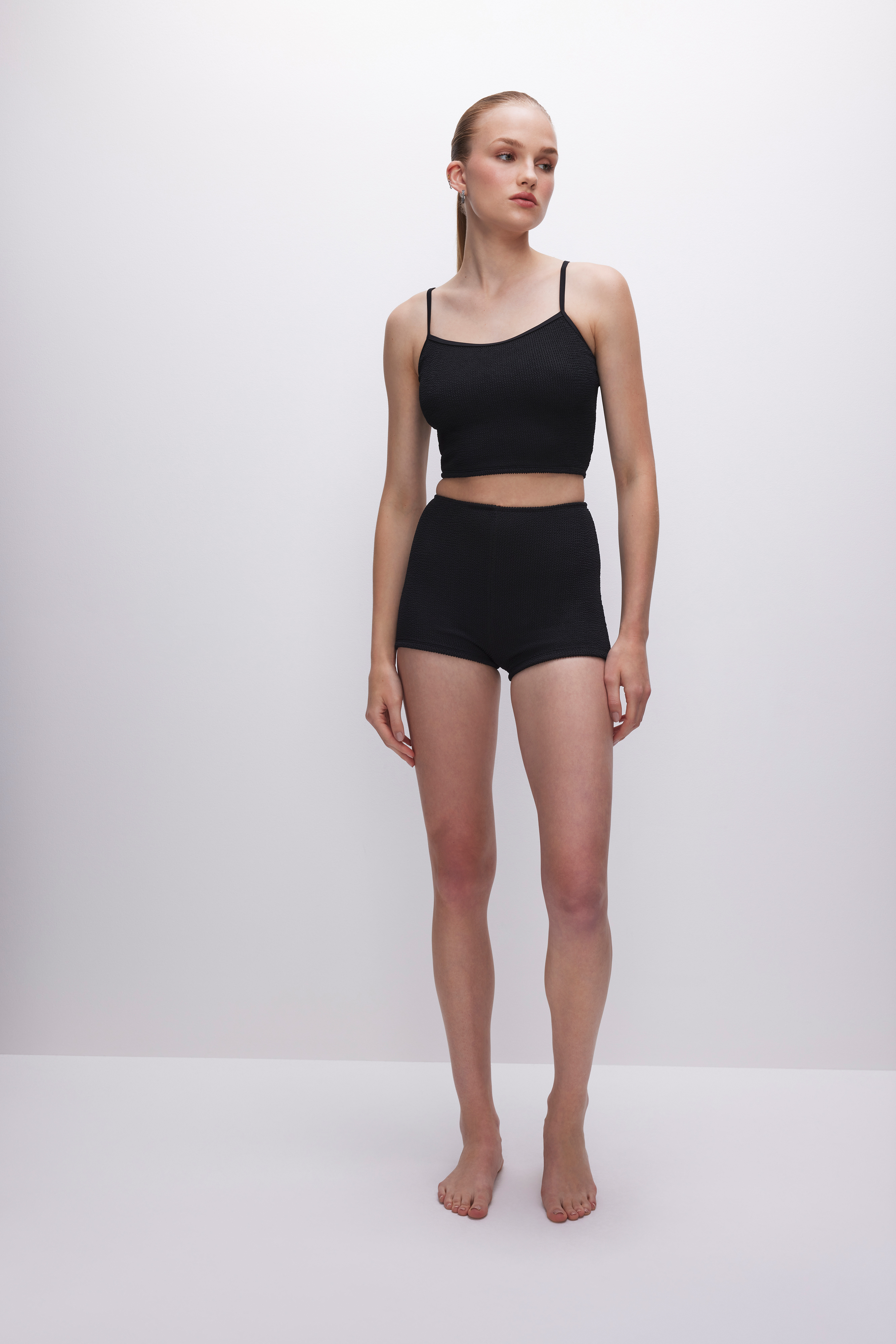 ALWAYS FITS CAMI in BLACK001 styled with our ALWAYS FITS BOY SHORTS in BLACK001, BETTER BIKINI BOTTOM in BLACK001, or ALWAYS FITS GOOD WAIST CHEEKY in BLACK001