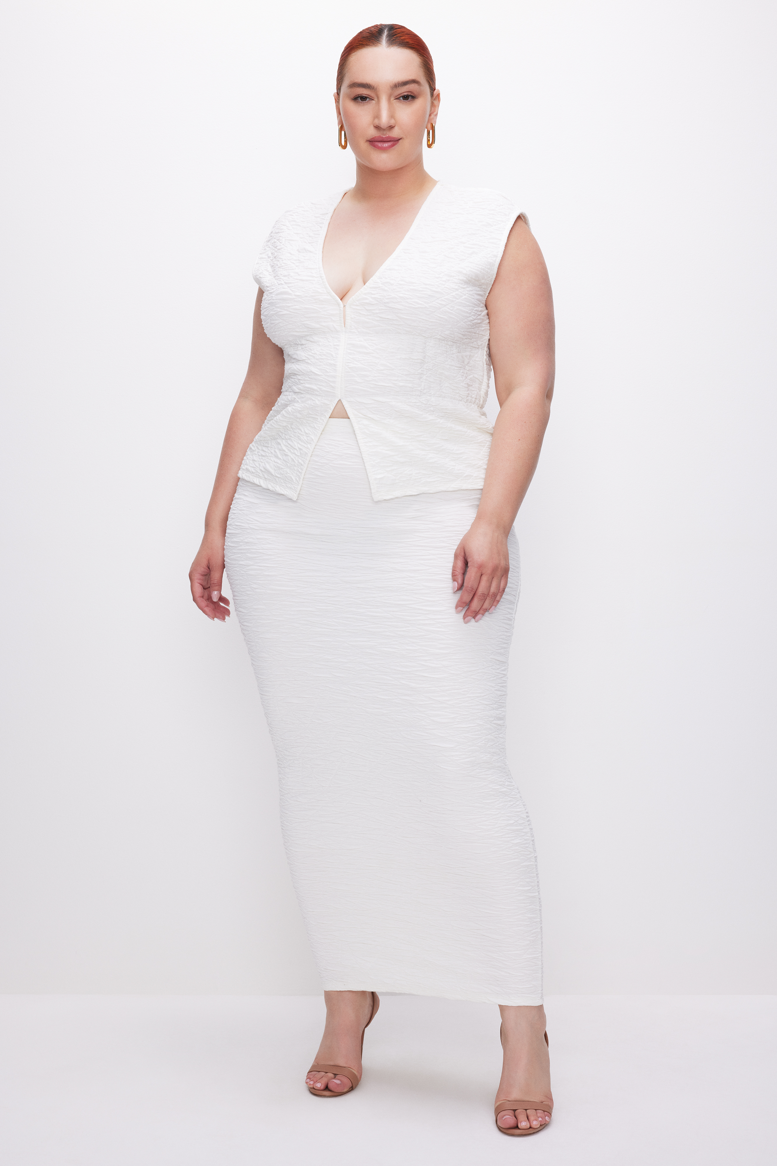Styled with SCRUNCHIE V-NECK TOP | IVORY001