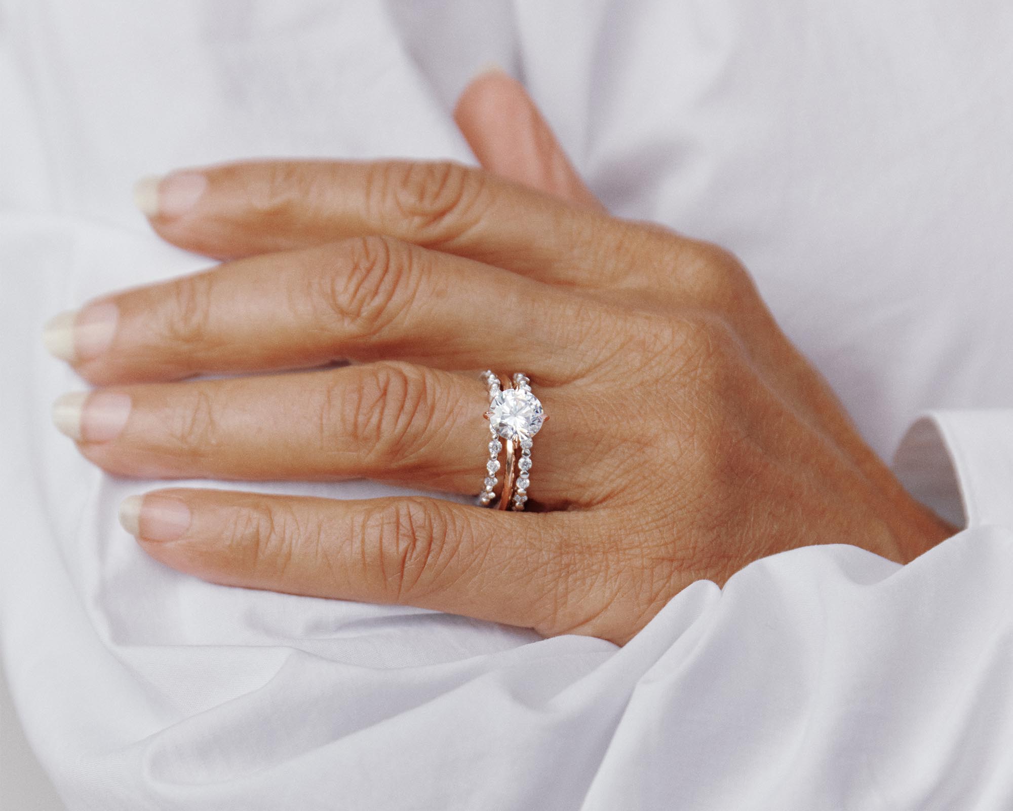 Triangle Moonstone Engagement Ring with Diamond Studded Band - Abhika Jewels