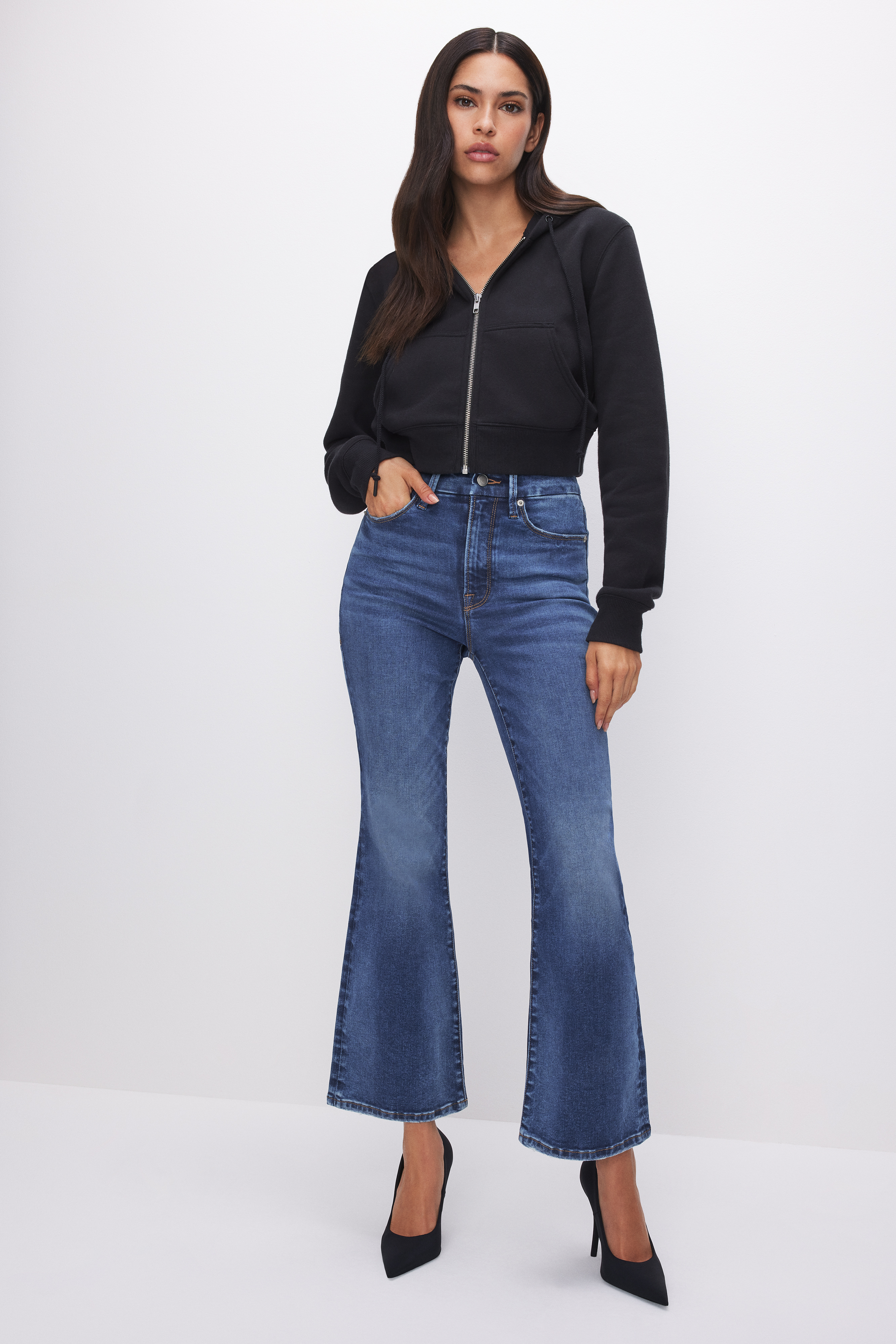 Styled with ALWAYS FITS GOOD LEGS CROPPED MINI BOOTCUT JEANS | INDIGO520