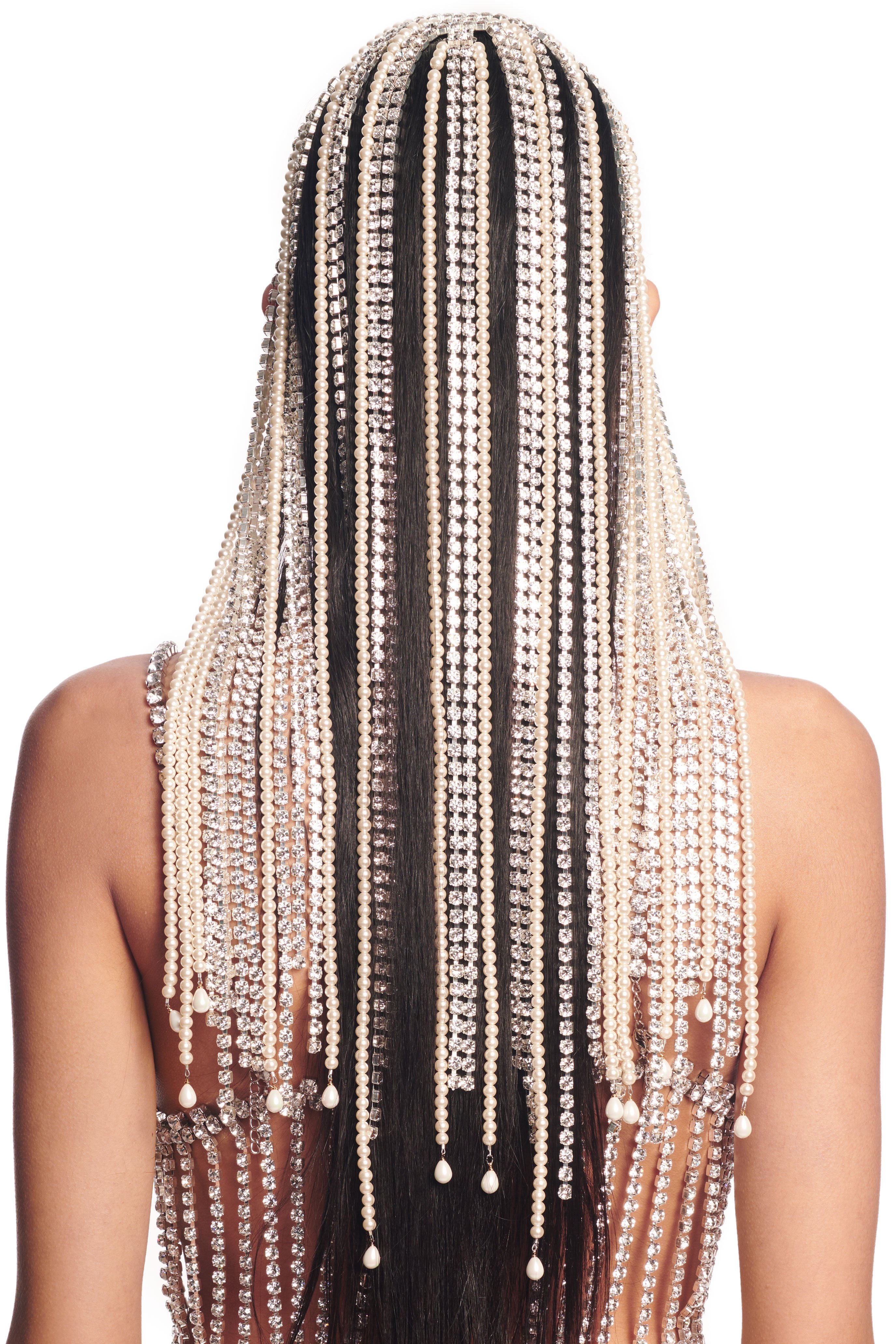 Long Crystal Pearl Hairpiece