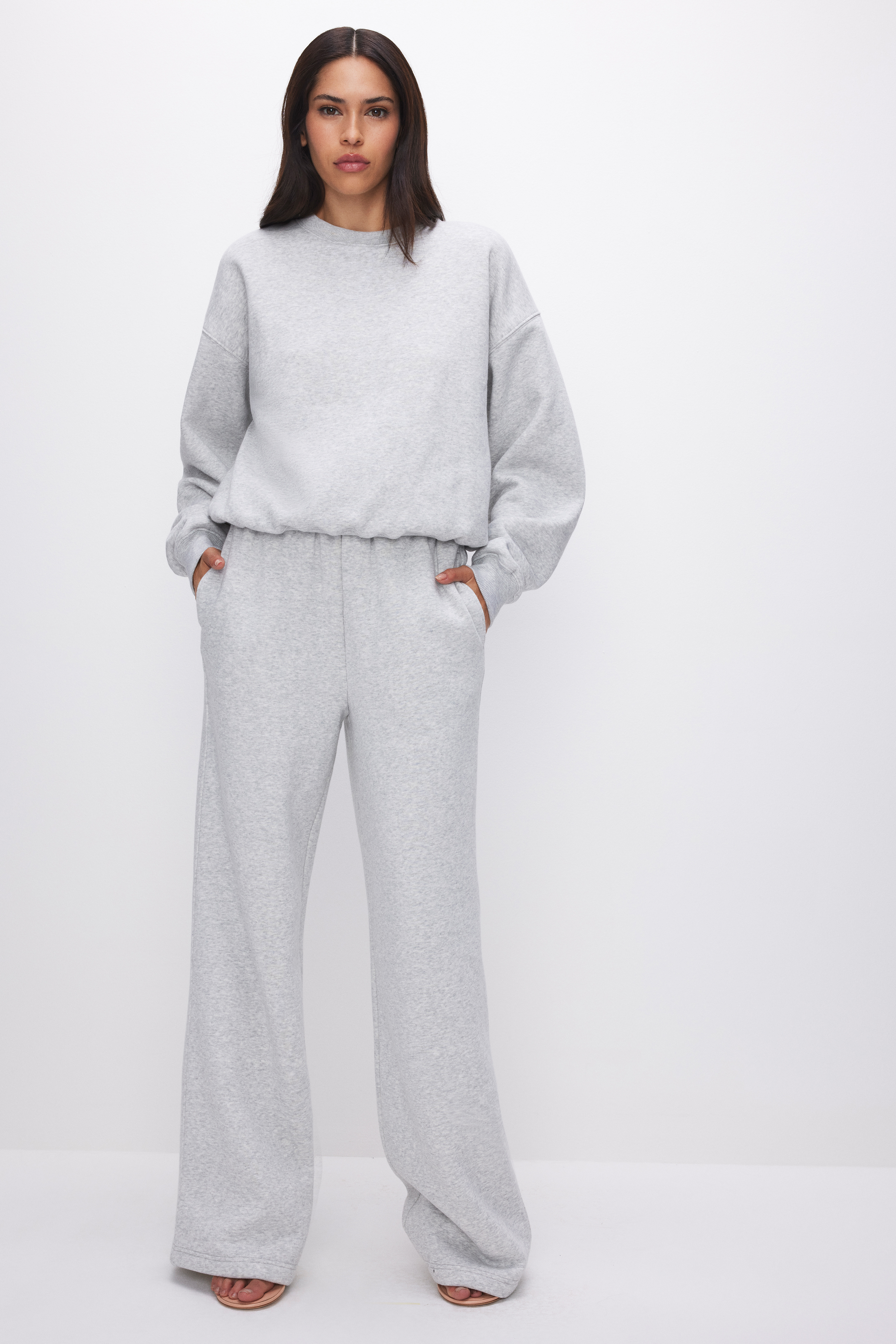 Styled with BRUSHED FLEECE SWEATSHIRT | HEATHER GREY001