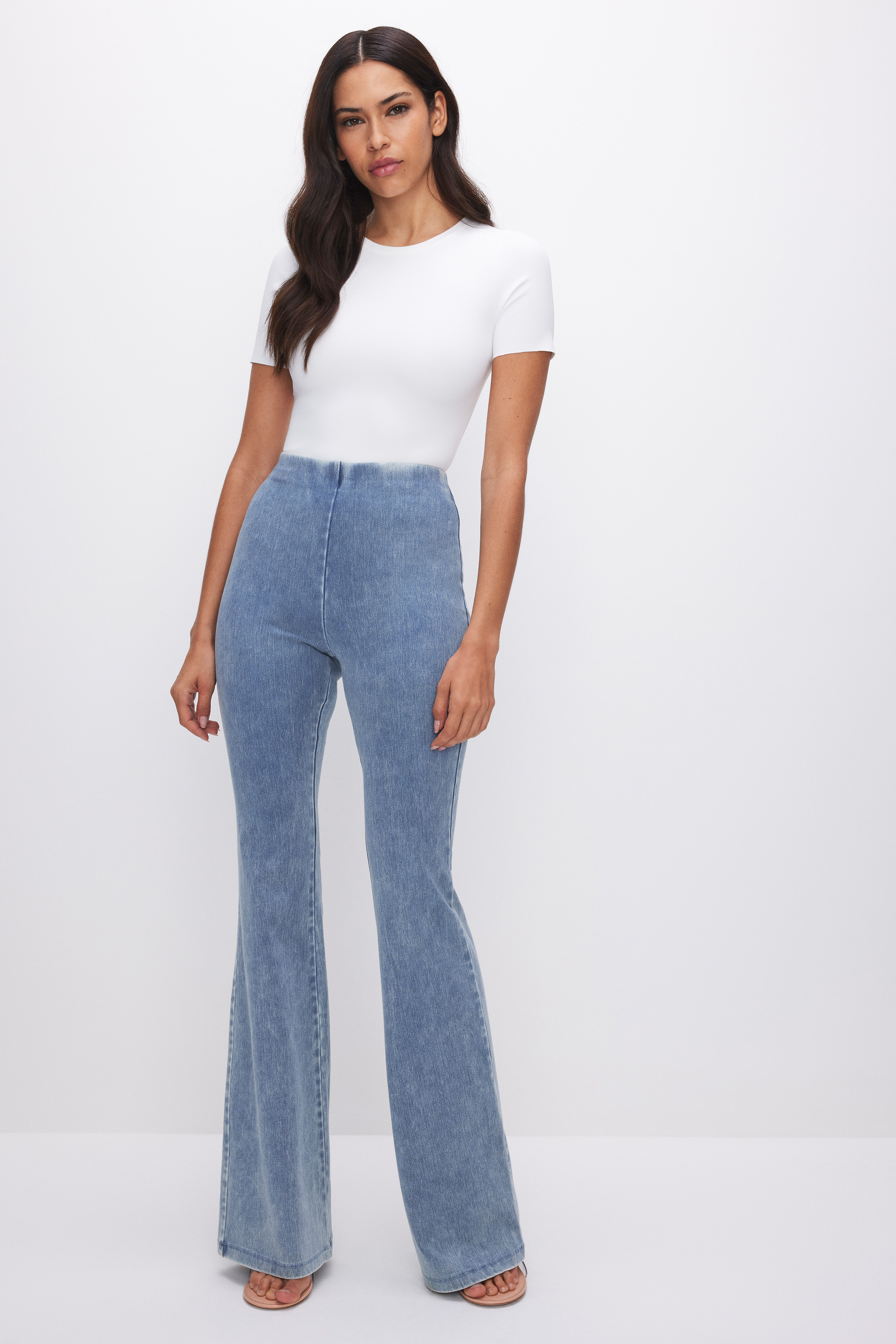 Styled with SOFT SCULPT PULL-ON FLARE JEANS | INDIGO556