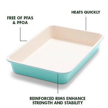 GreenLife Healthy Ceramic Nonstick, 9 x 7 Toaster Oven Cookie Sheet  Baking Pan Set, PFAS-Free, Turquoise