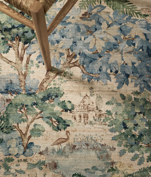 detail shot of The Stumpery rug design from the Highgrove by Sanderson x Hug Rug collection. 