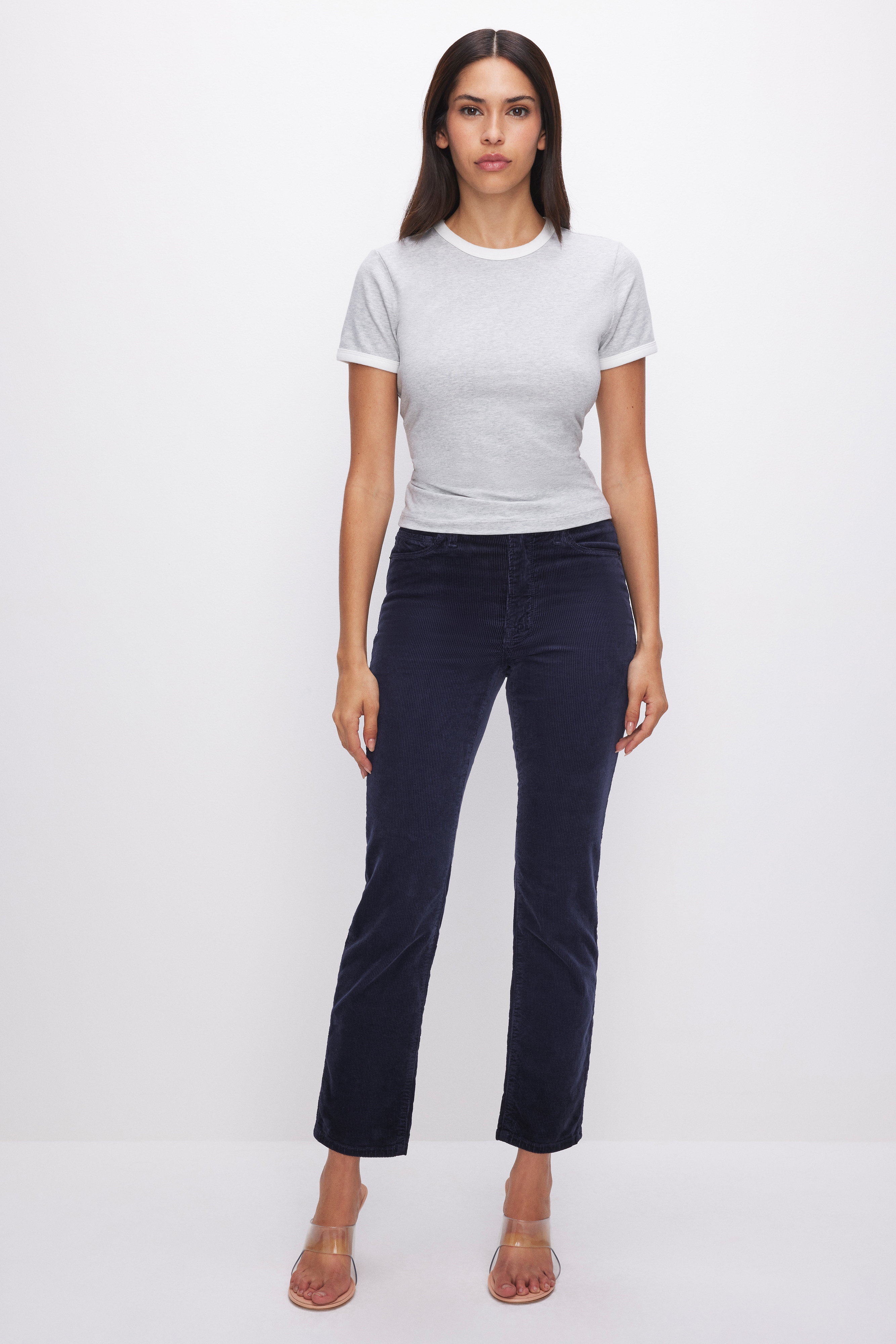 Styled with SUPER STRETCH RINGER TEE | HEATHER GREY001