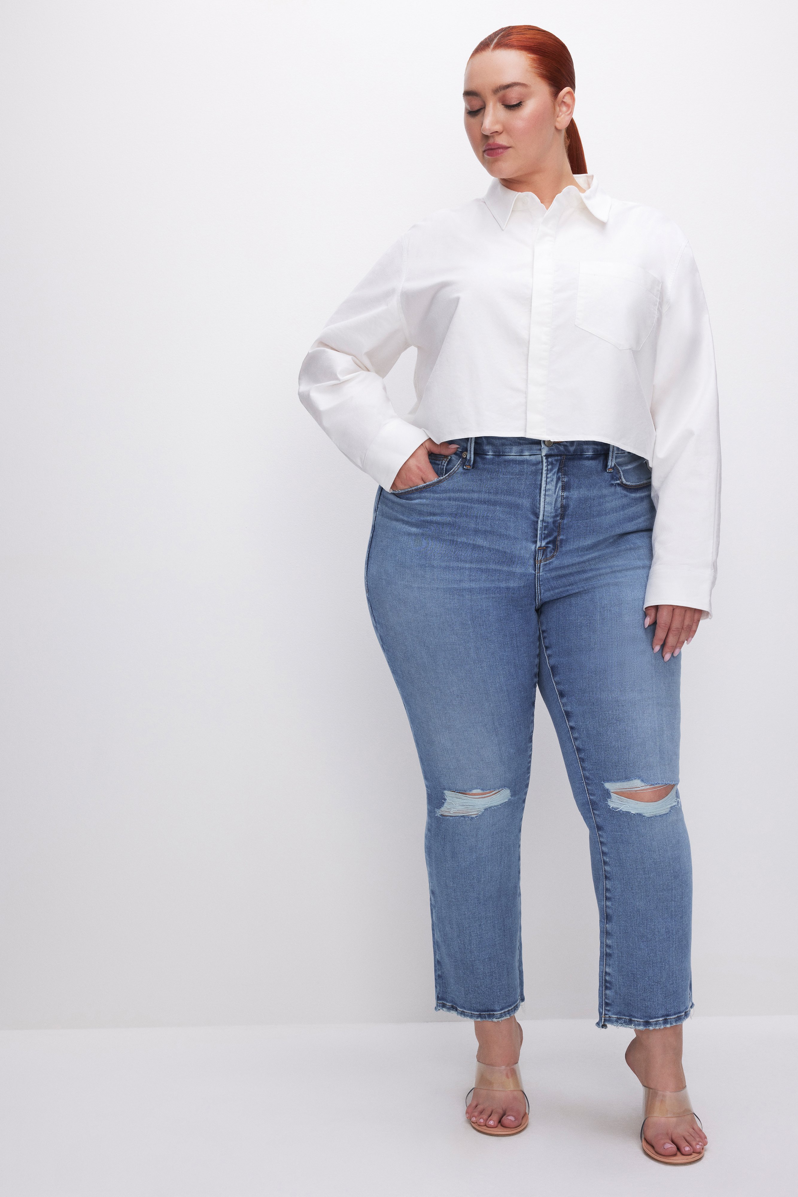 Styled with SOFT-TECH GOOD LEGS CROPPED MINI BOOTCUT JEANS | INDIGO521