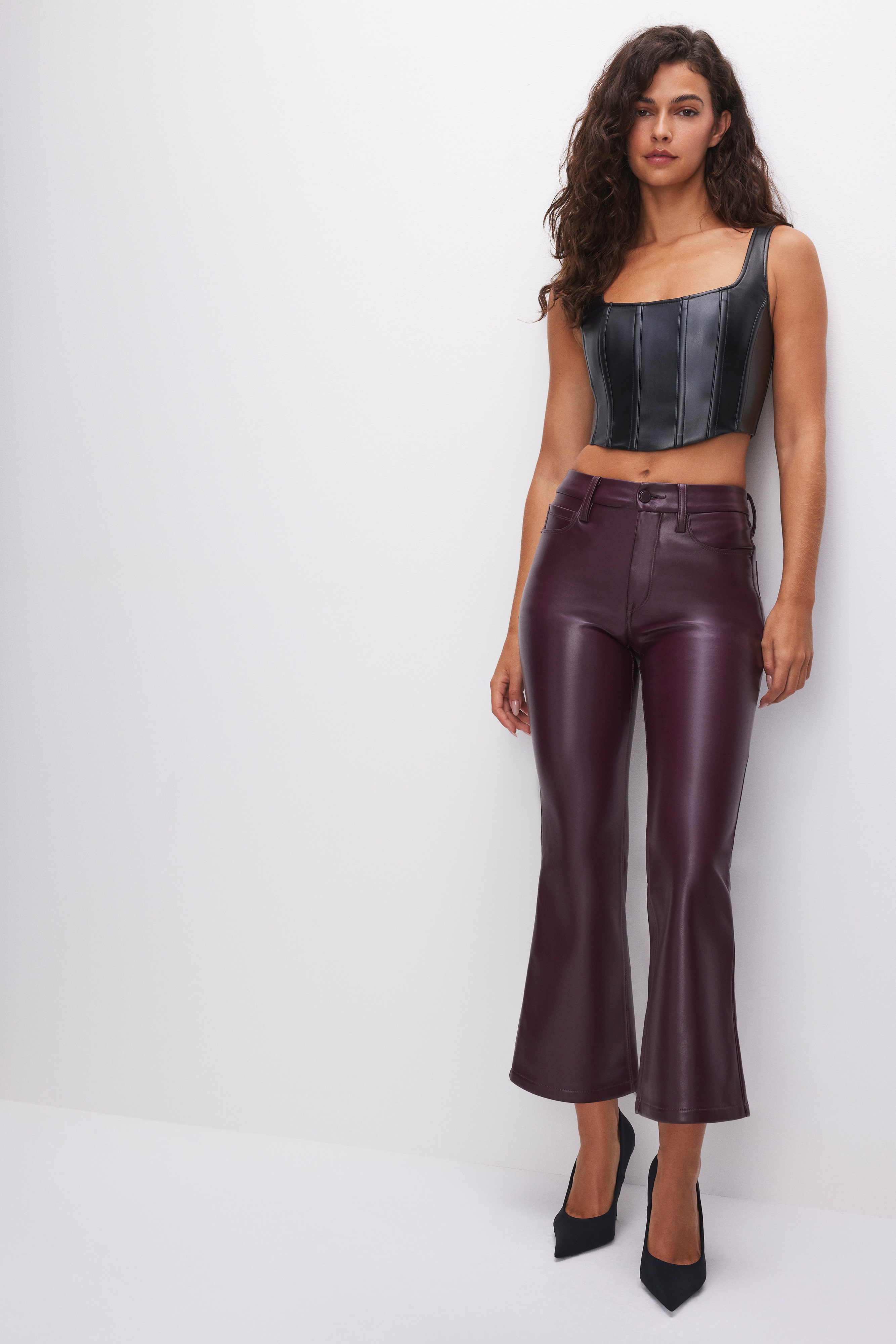 Styled with GOOD LEGS CROPPED MINI BOOT FAUX LEATHER PANTS | MALBEC003