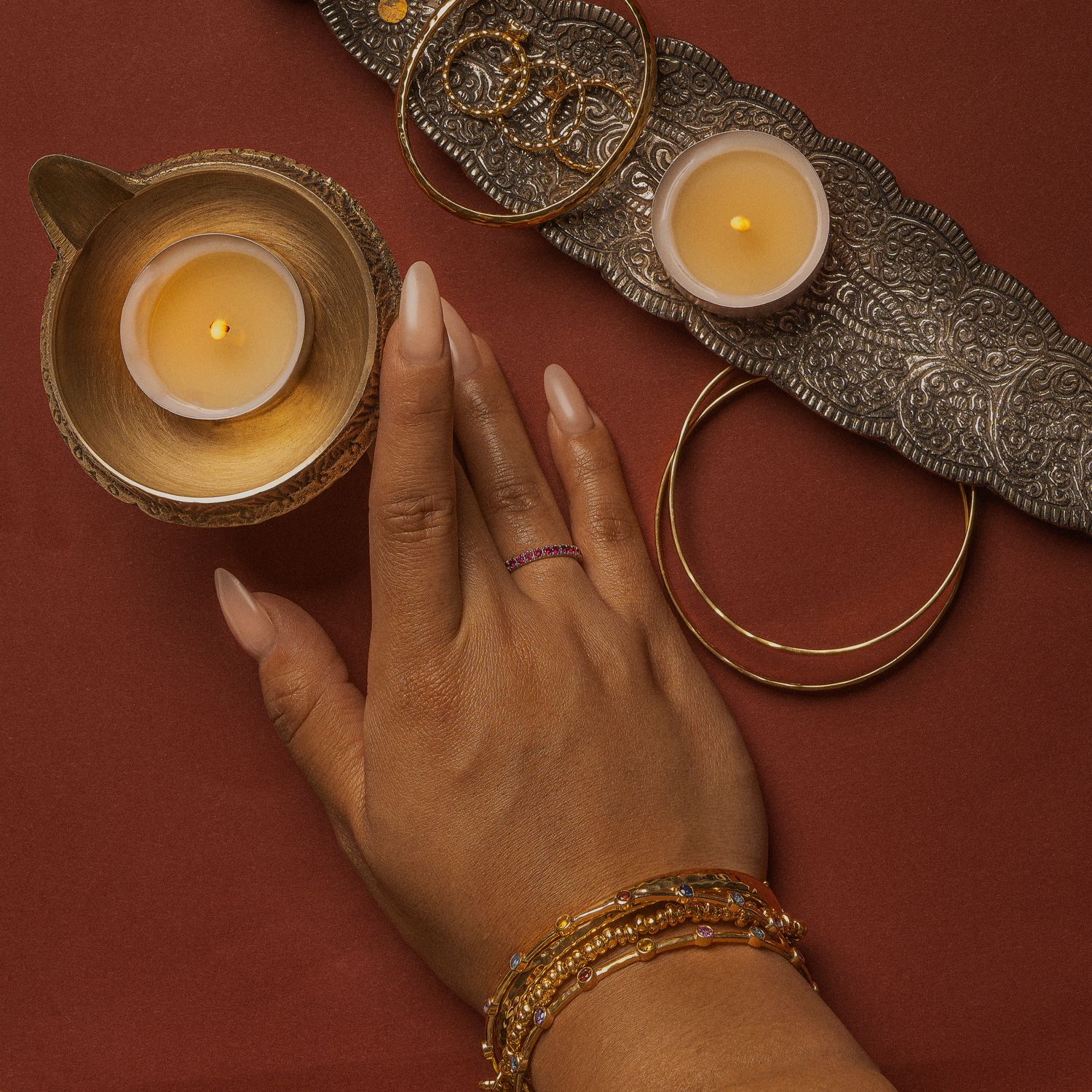 Dower-and-Hall-Yellow-Gold-Vermeil-Round-Multi-Coloured-Gemstone-Twinkle-Bangle