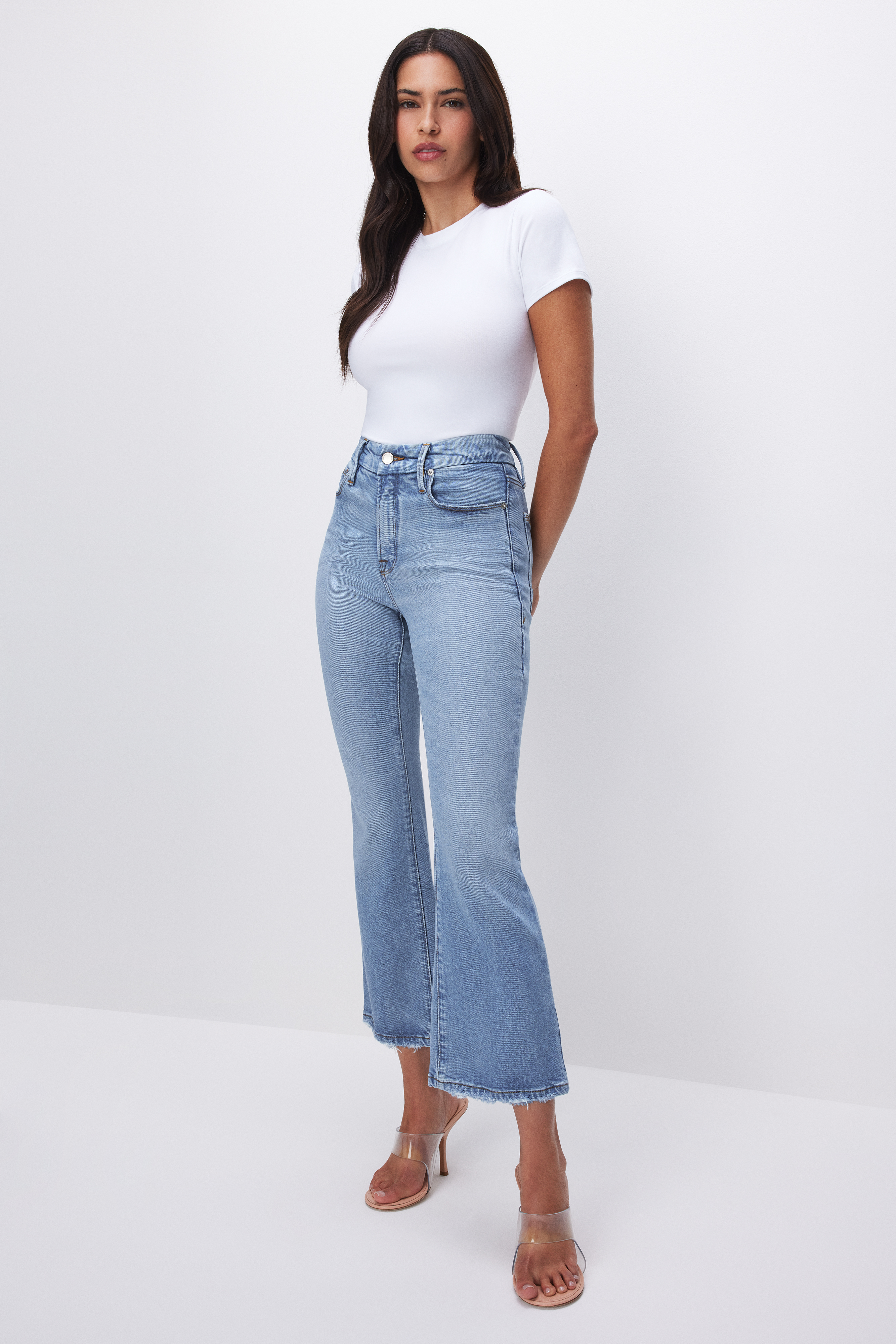 Styled with SOFT-TECH GOOD LEGS CROPPED MINI BOOTCUT JEANS | INDIGO510