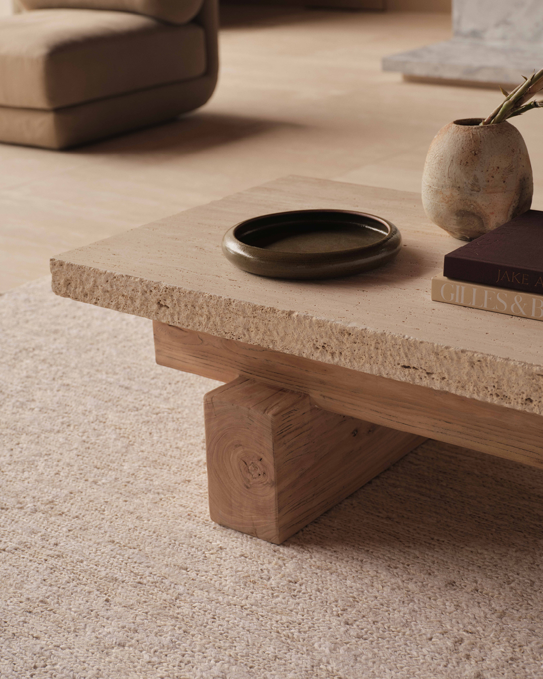 Travertine Rocco Rectangle Coffee Table