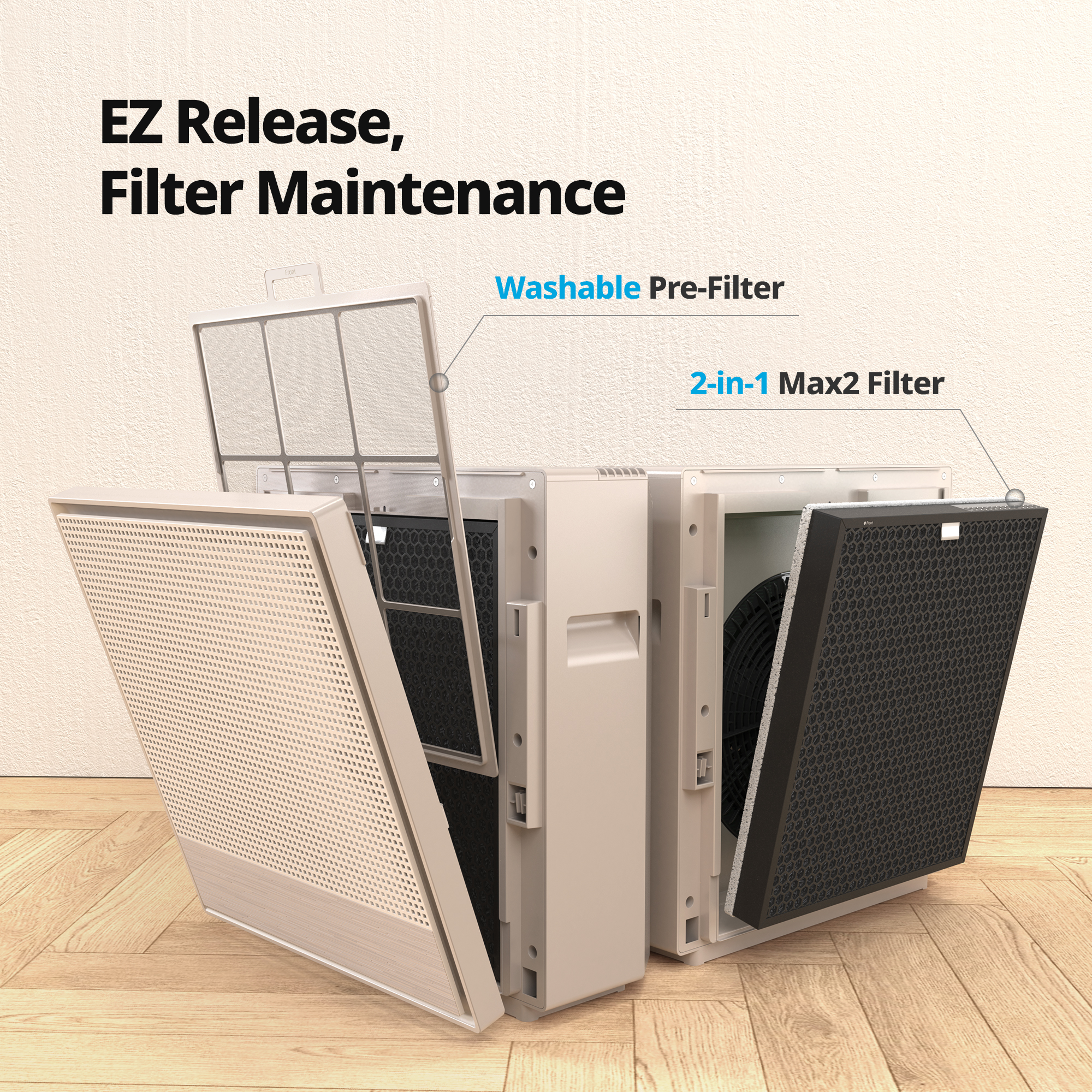  Airmega 250's EZ Release system allows users to easily maintain the washable pre-filter 
