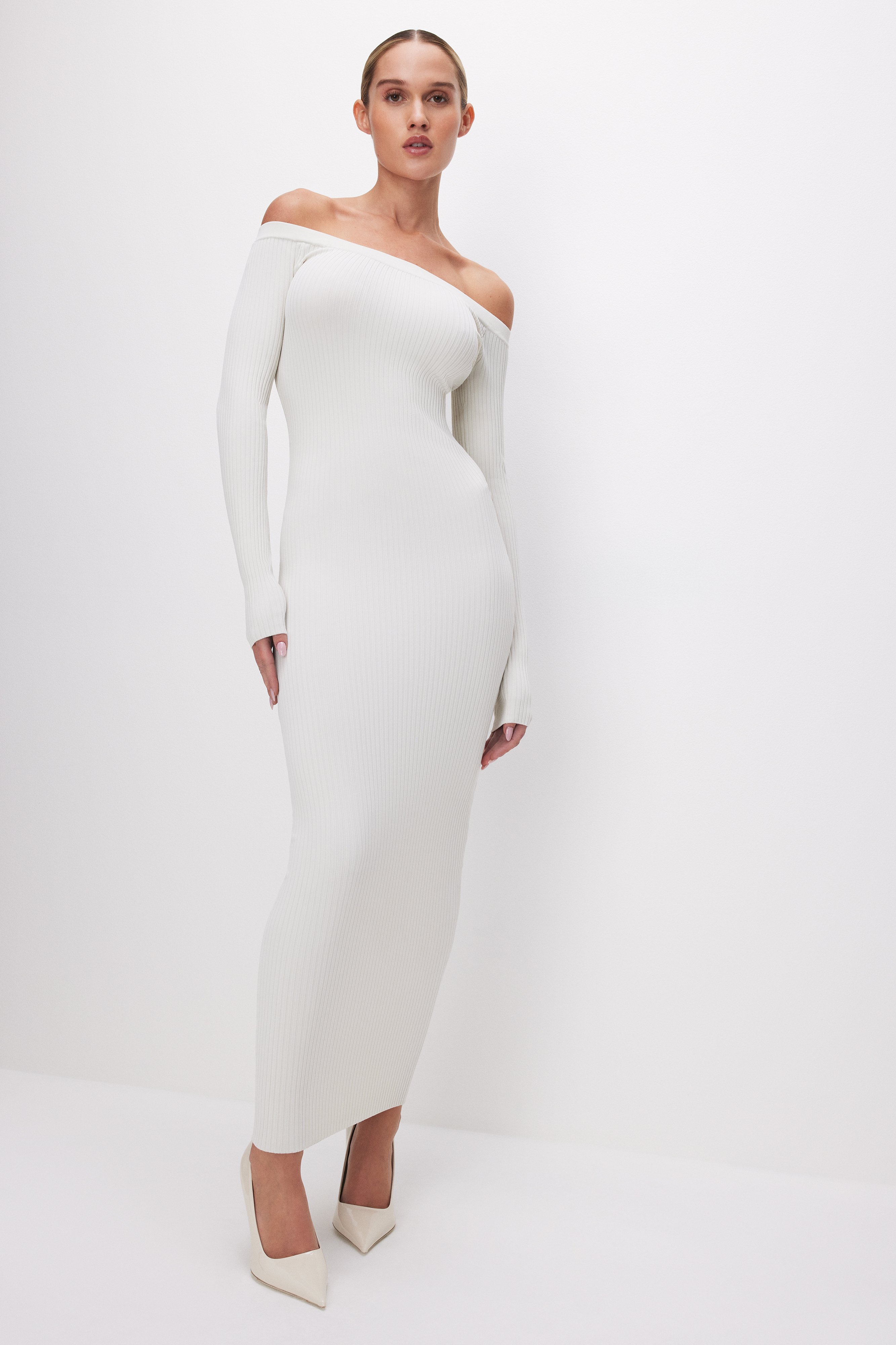 Styled with STRETCH RIB MAXI DRESS | CLOUD WHITE