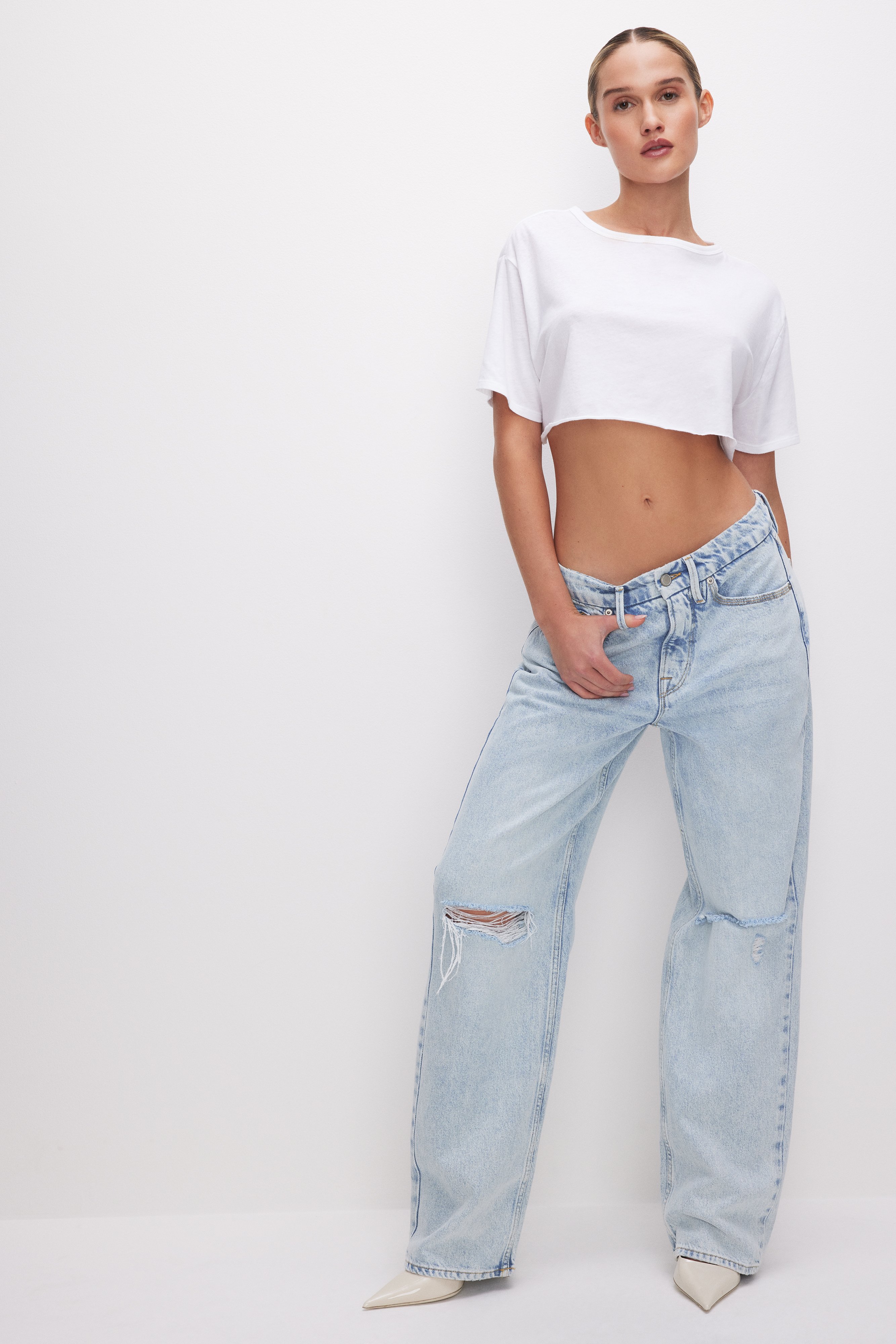 Styled with FEATHERWEIGHT CROPPED COTTON TEE | WHITE001