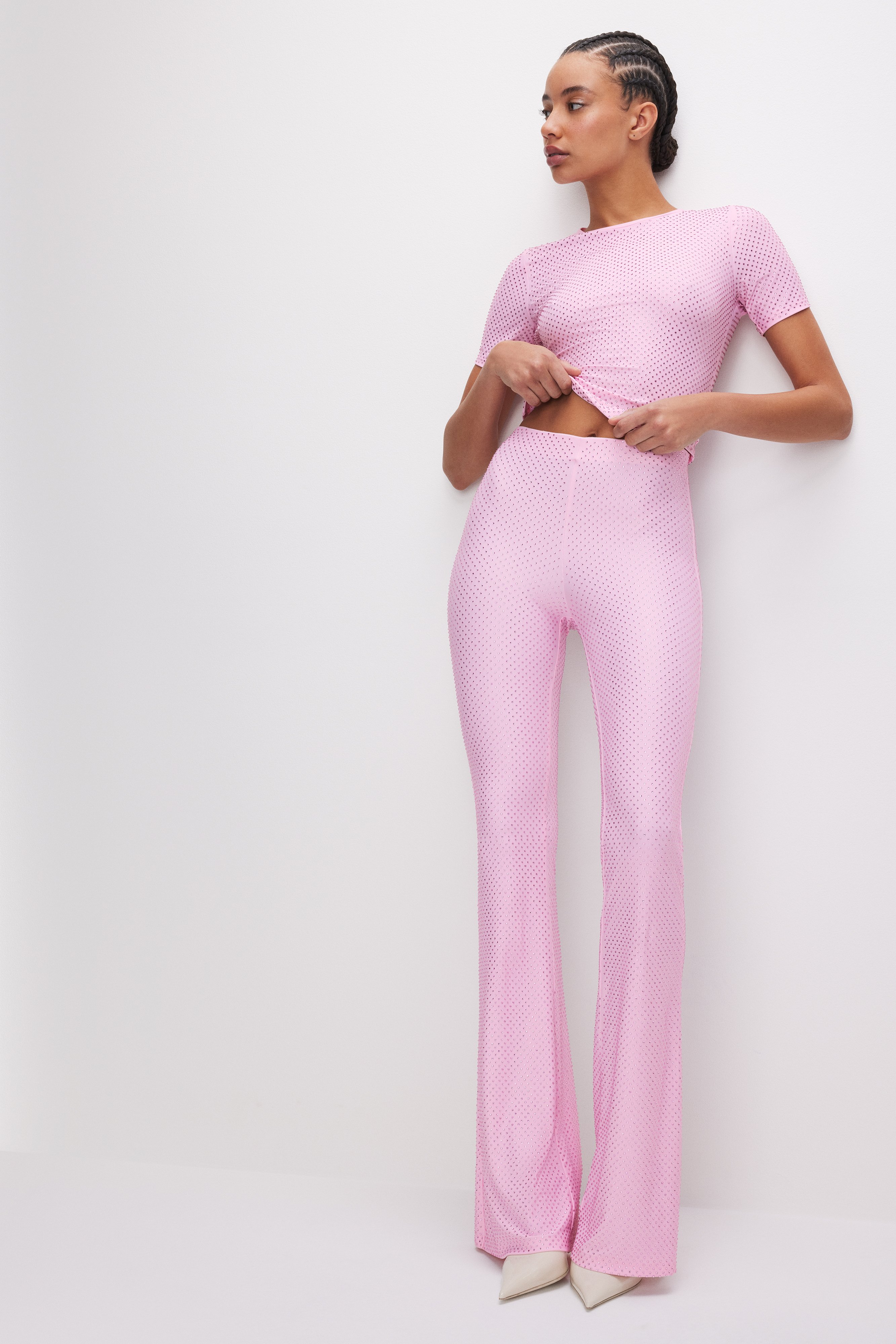 Styled with SMOOTH MATTE CRYSTAL PULL-ON FLARES | SUGAR PINK003