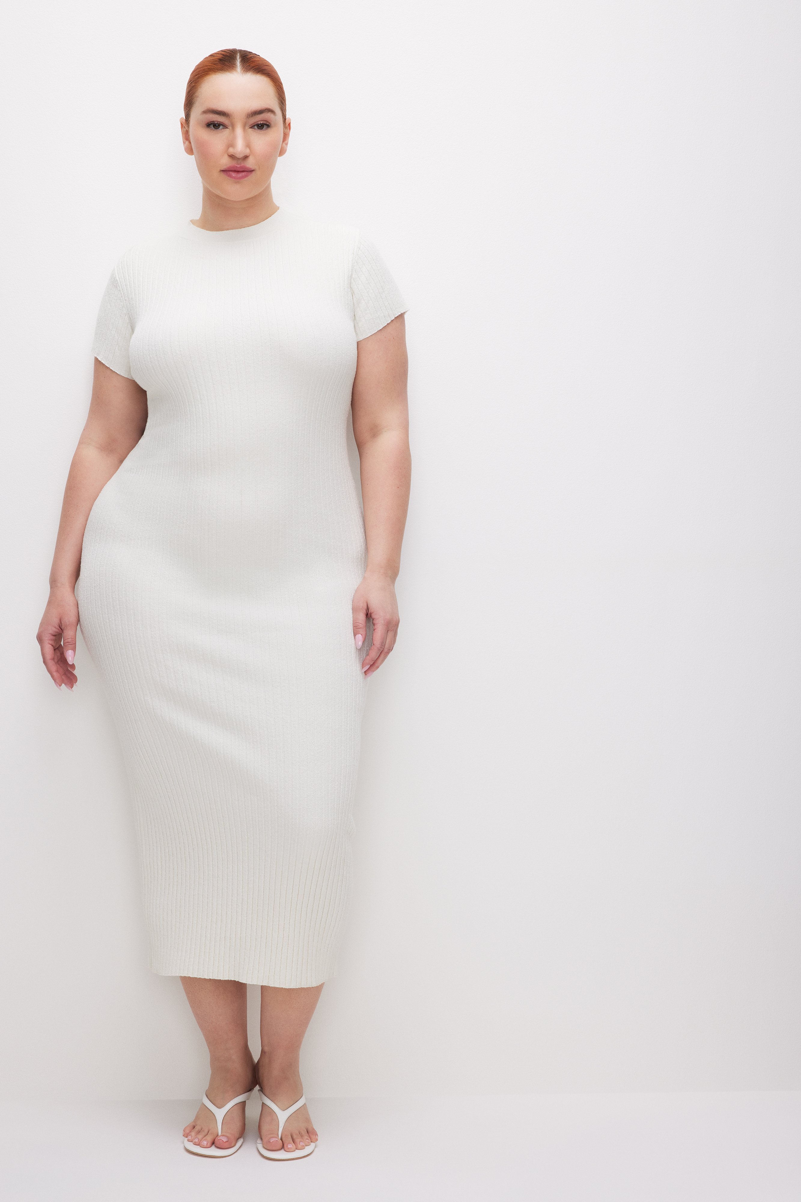 Styled with RIBBED TERRY MIDI DRESS | CLOUD WHITE