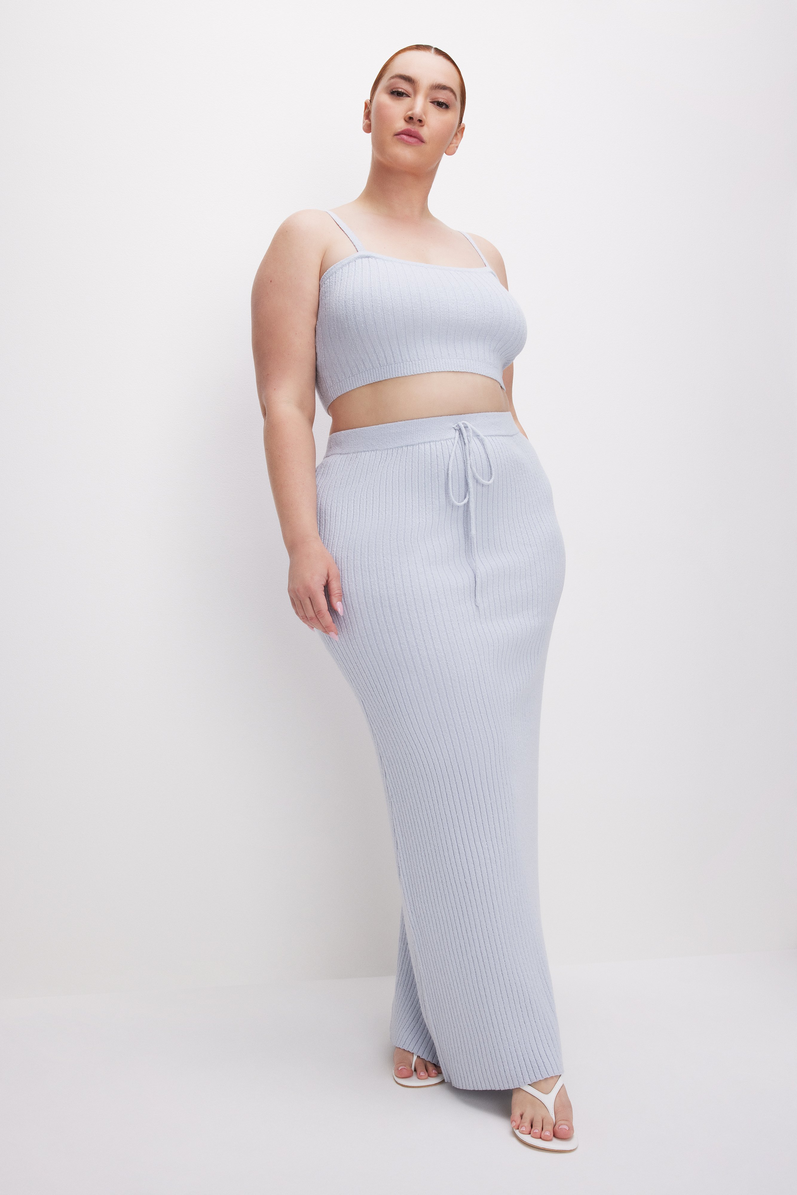 Styled with RIBBED TERRY MAXI SKIRT | GLASS001