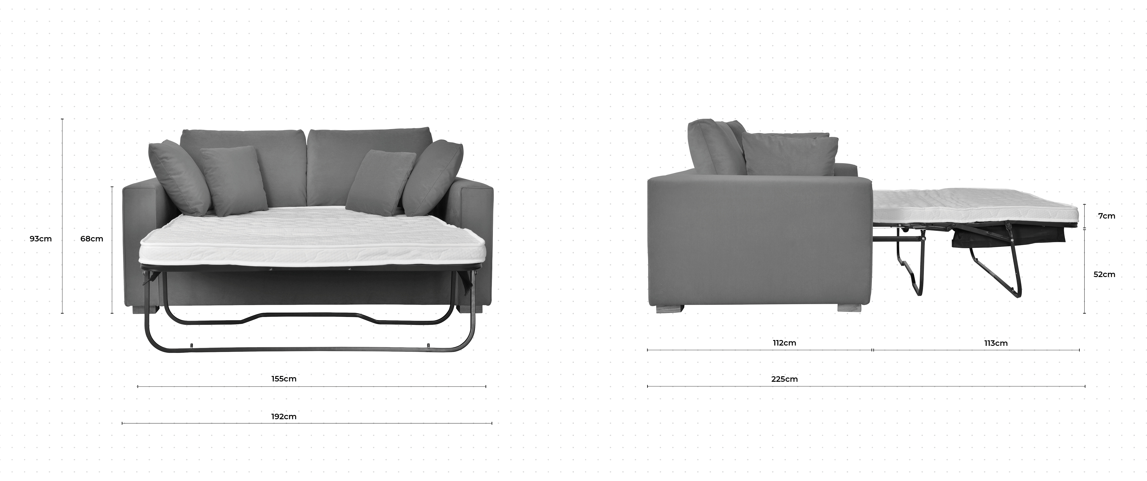Dillon 2.5 Seater Sofa Bed dimensions