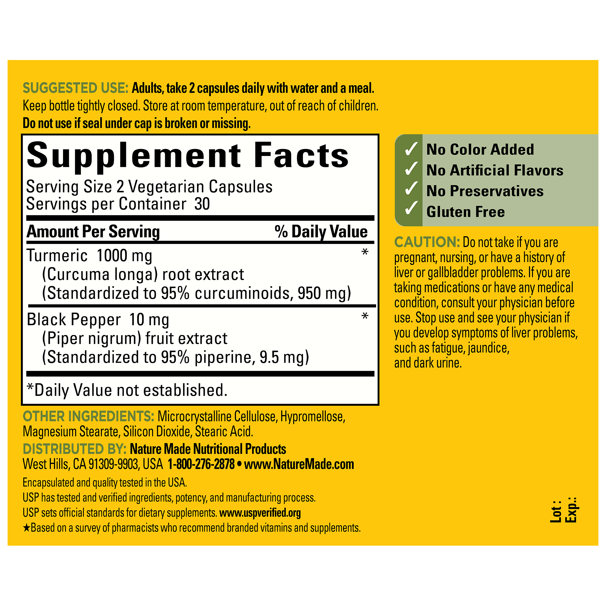 Turmeric Extra Strength 1000 mg (950 mg Curcuminoids) Per Serving Caps ...
