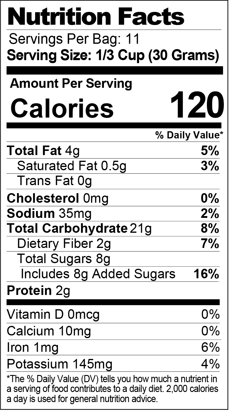 Chocolate Candy Cane Granola Pack nutrition facts