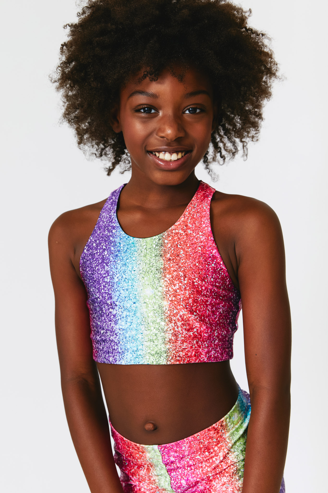 Girls Sports Bra in Rainbow Glitter Foil –