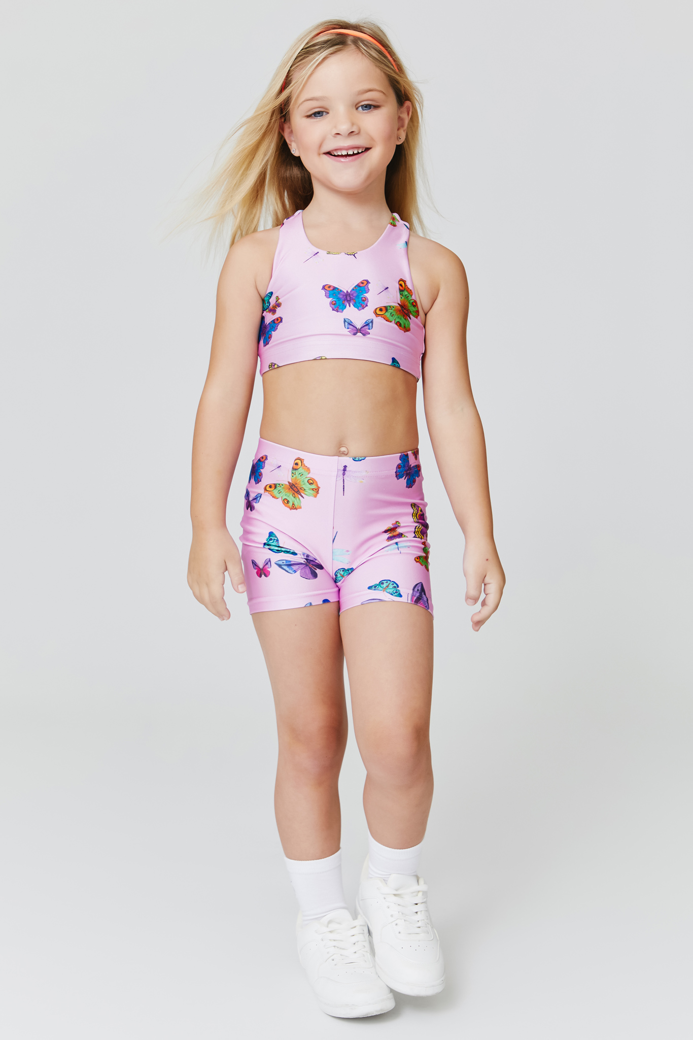Kids Booty Shorts in Pink Neon Butterflies –