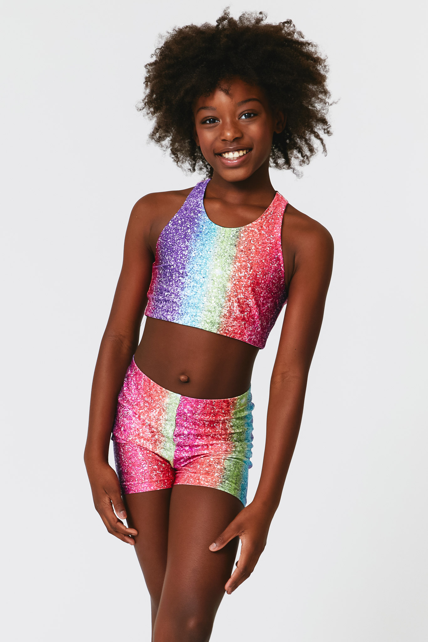 Kids Booty Shorts in Rainbow Glitter Foil –