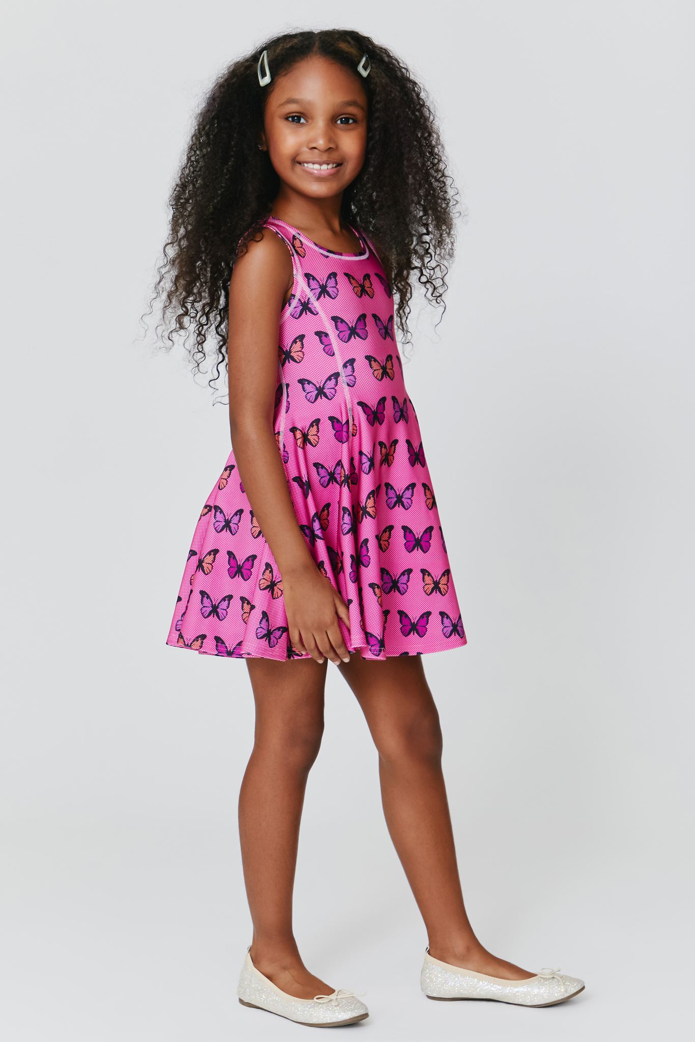 Kids Skater Dress in Pink Halftone Butterfly –