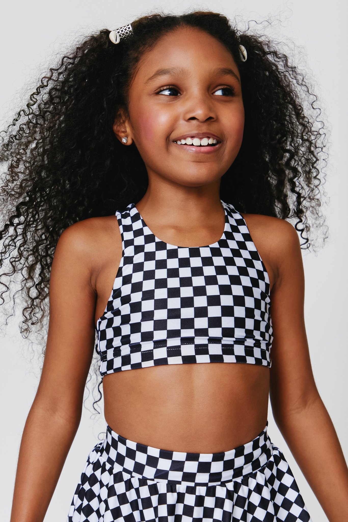 Kids Sports Bra in Racing Check –