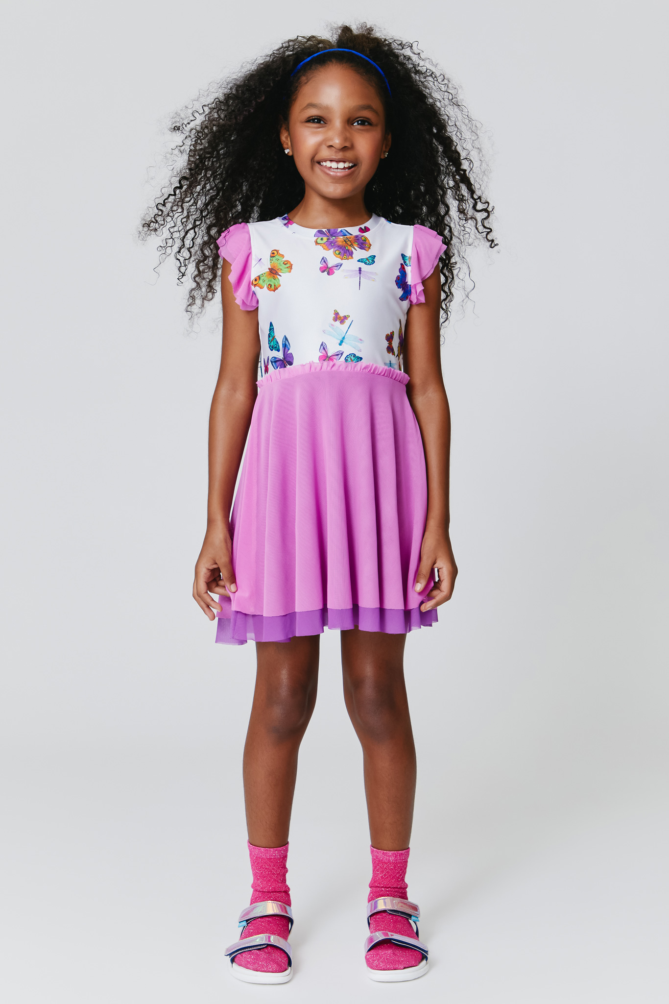Girls Princess Dress in Sugar Swizzle Neon Butterflies – Terez.com