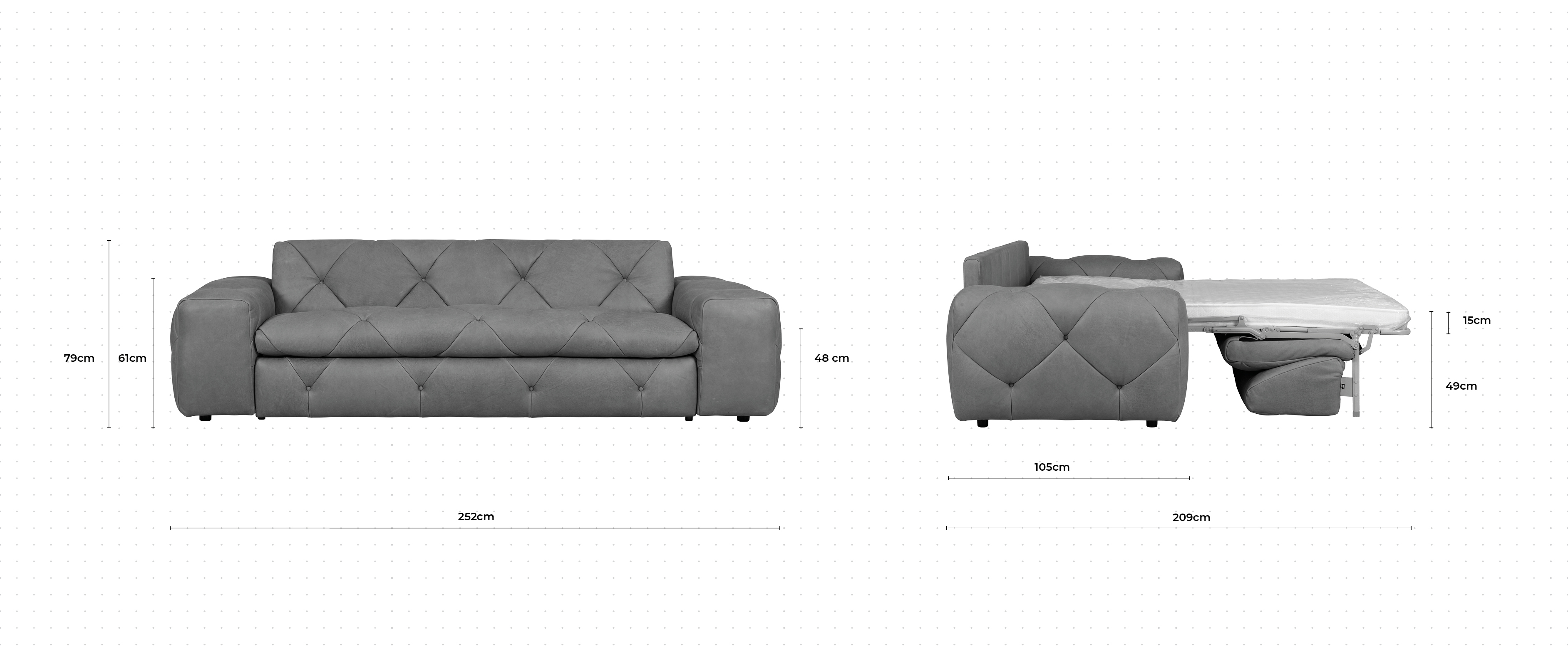 Alfred 3 Seater Sofa Bed dimensions