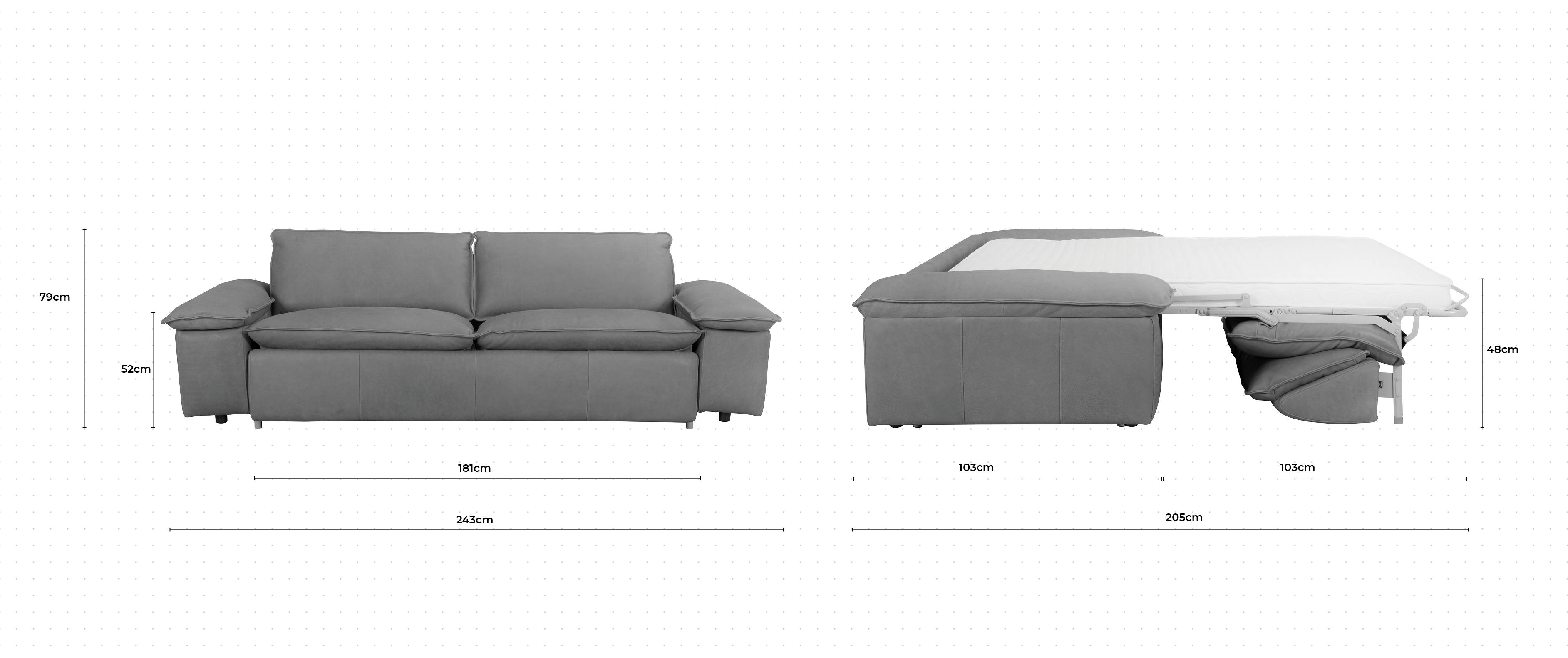 Christopher 3 Seater Sofa Bed dimensions