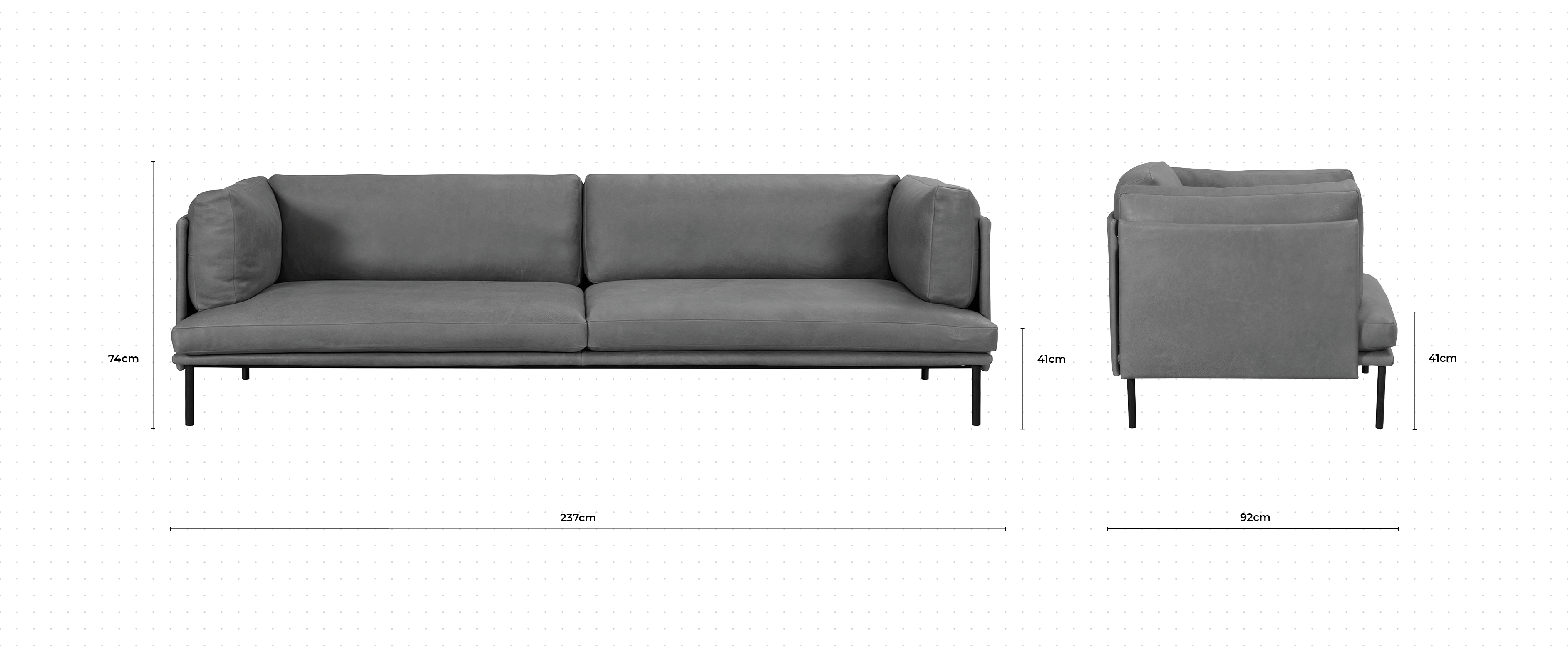 Brioche 3 Seater Sofa dimensions