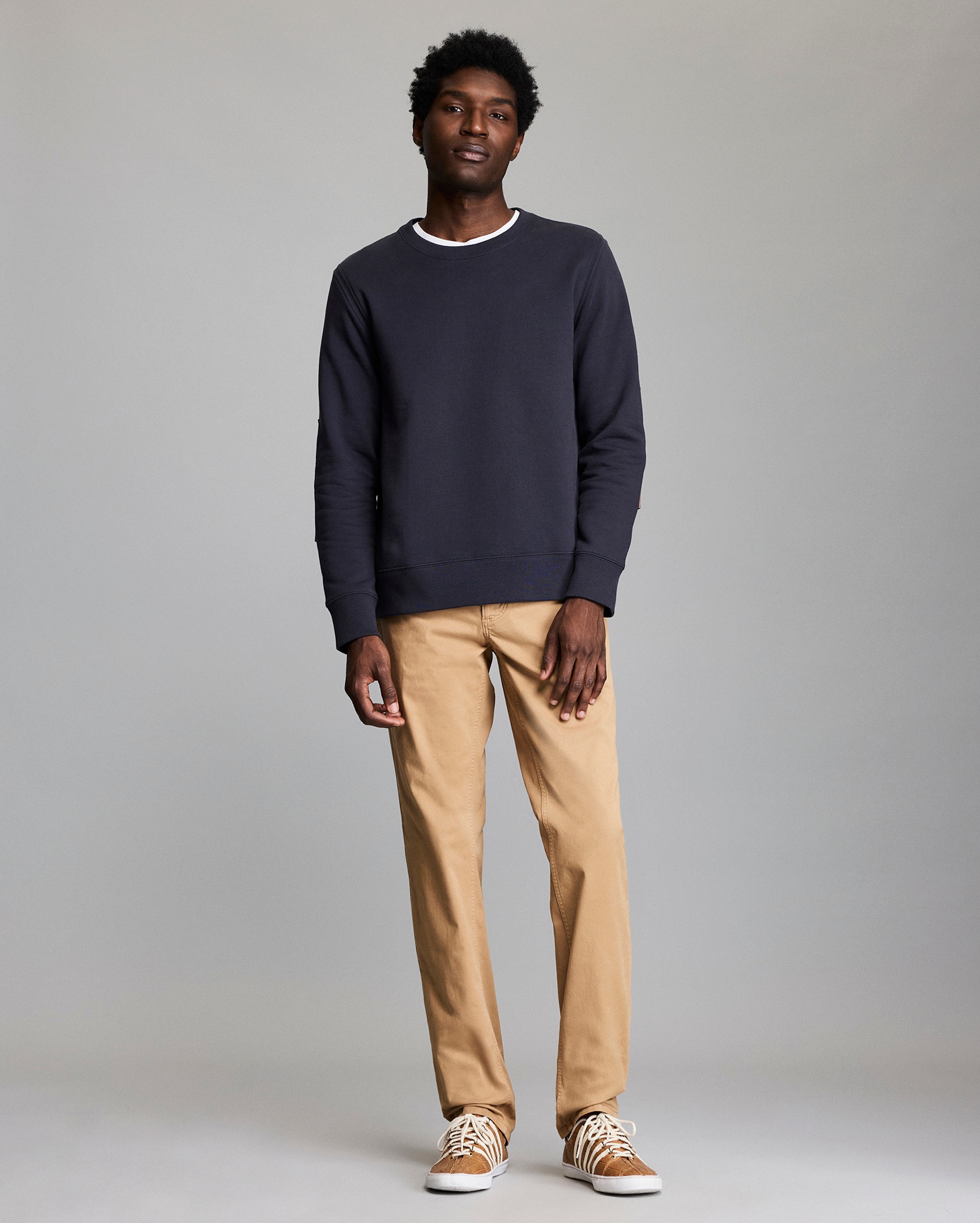 Model shows the sweatshirt fit.
