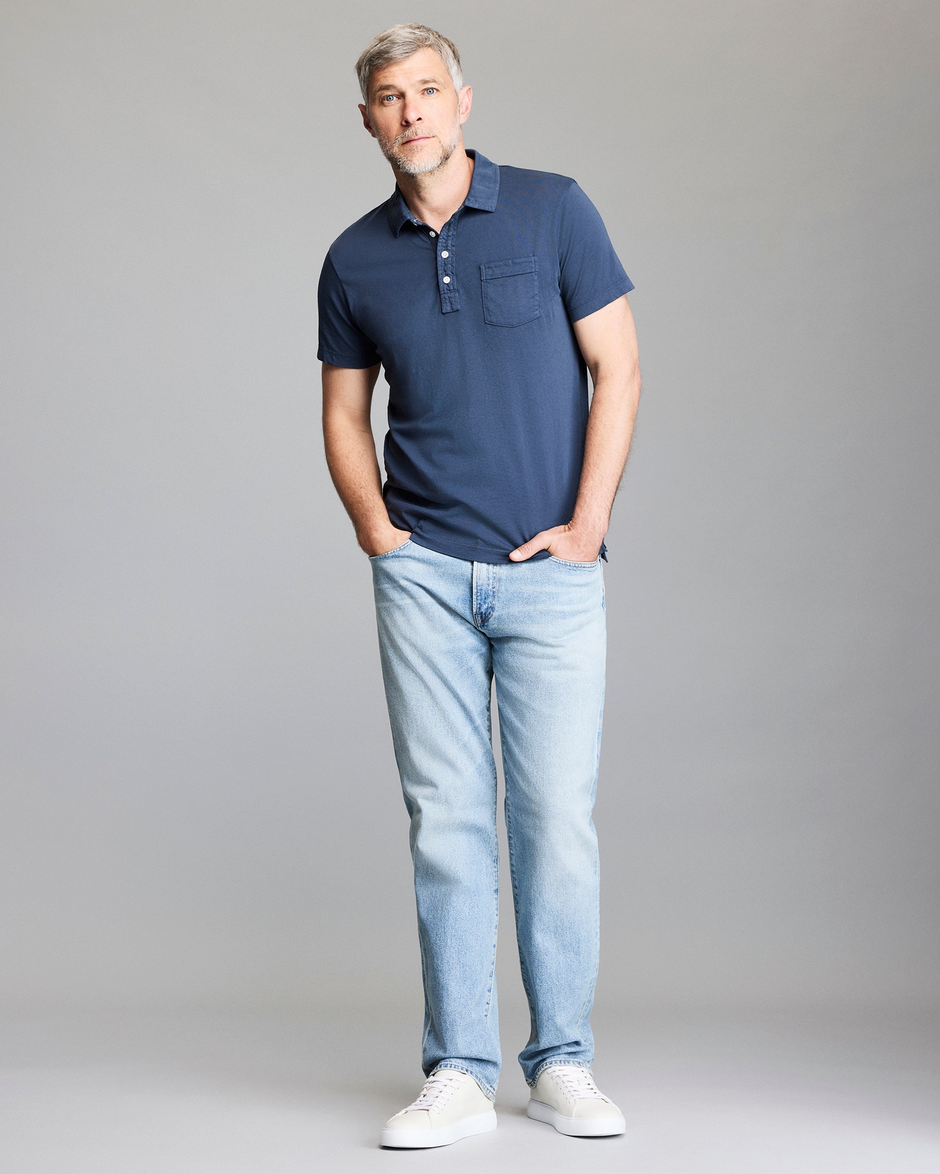 Model shows the fit of the polo.