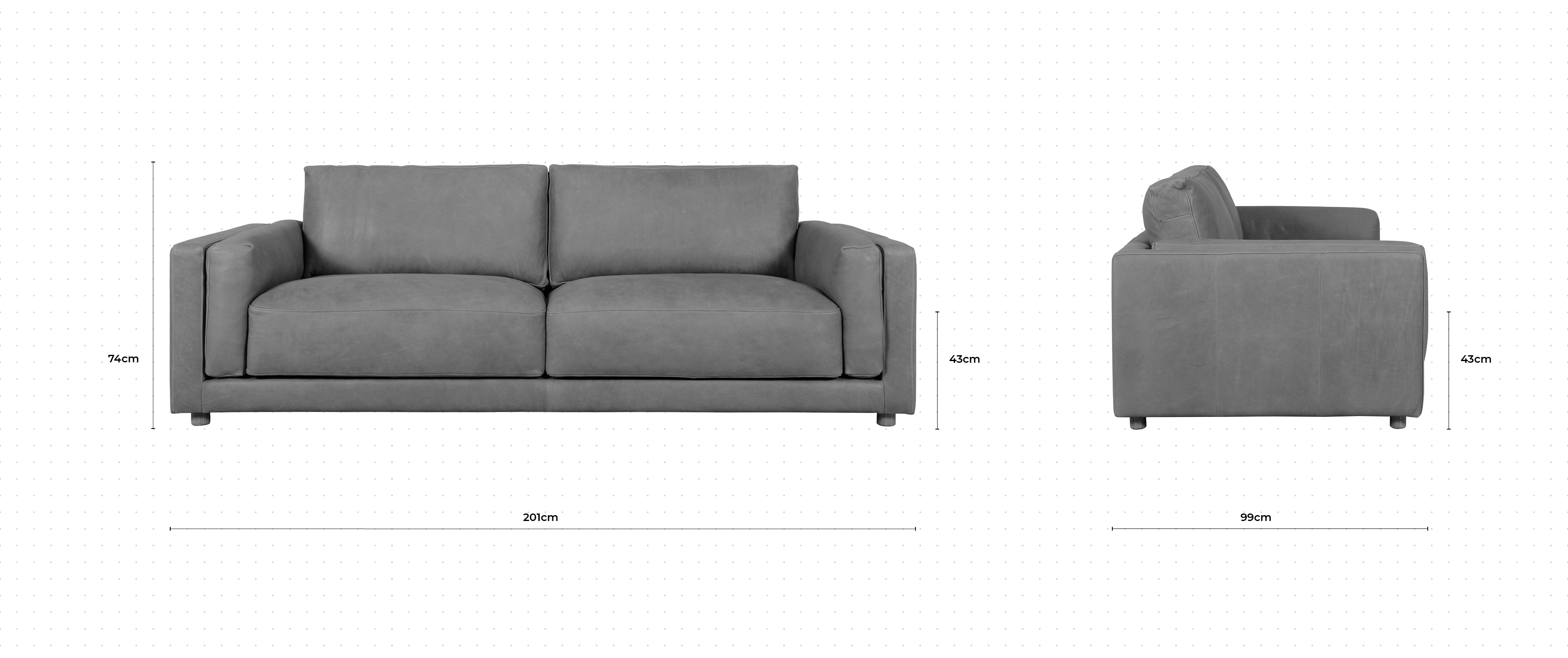 Butter 2 Seater Sofa dimensions