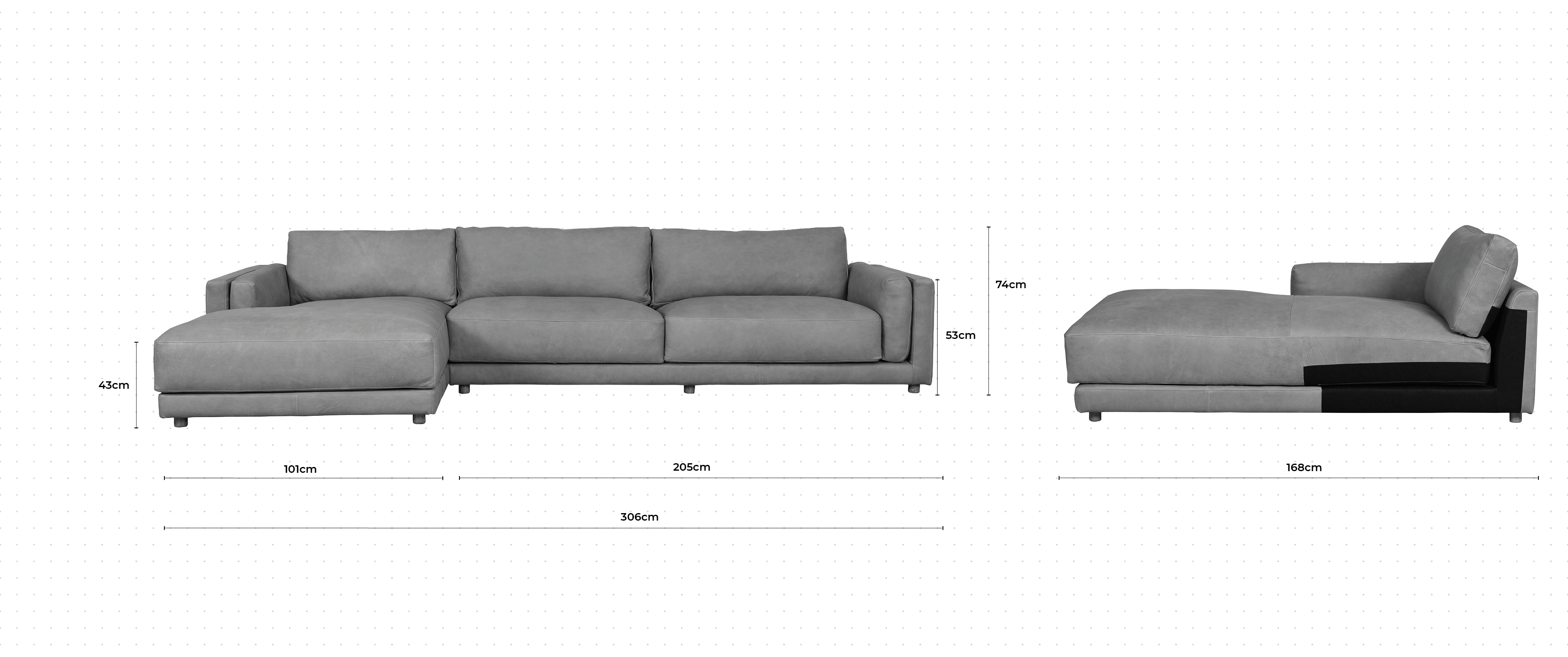 Butter Large Chaise Sofa LHF dimensions