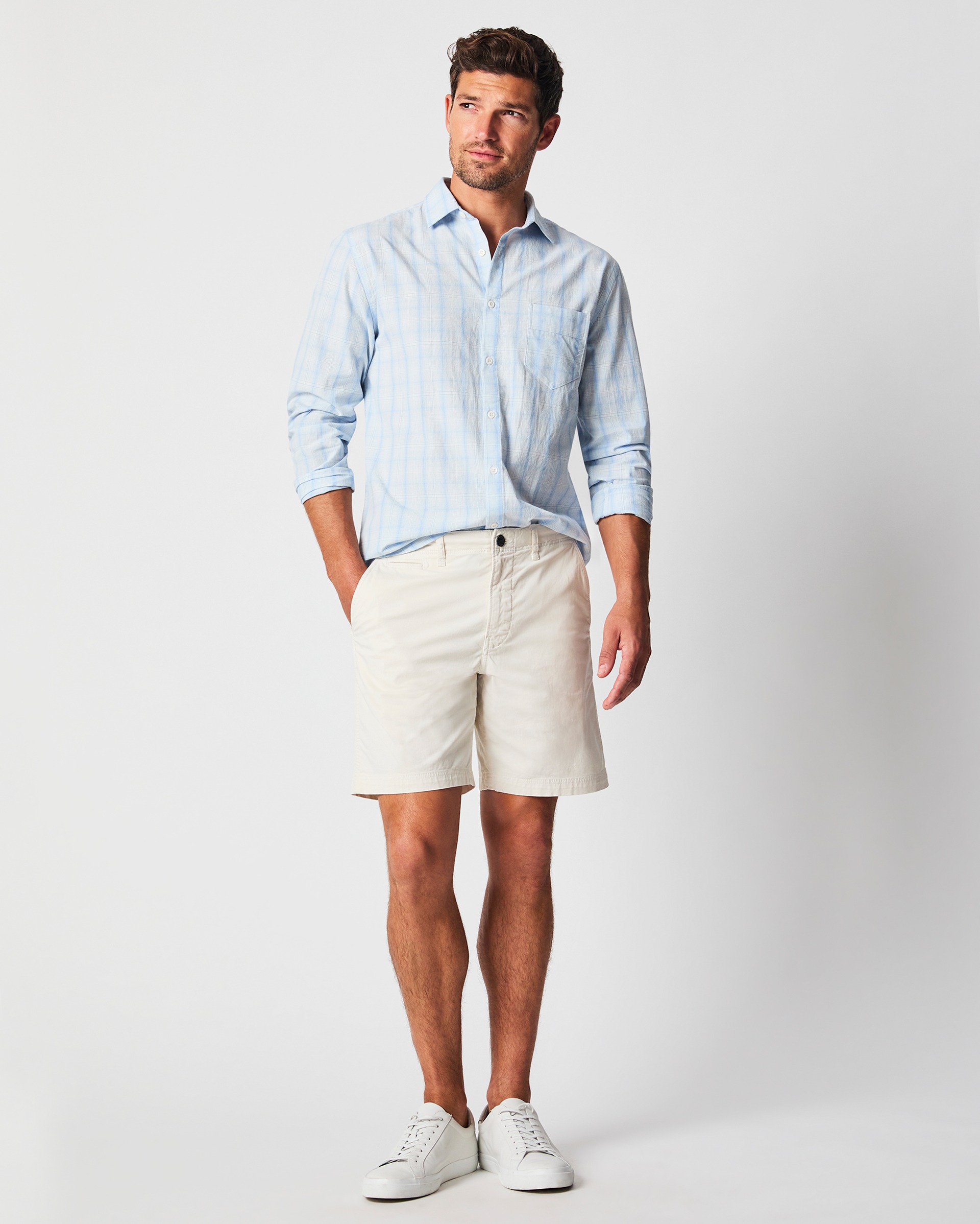 Model shows the fit of the shorts.