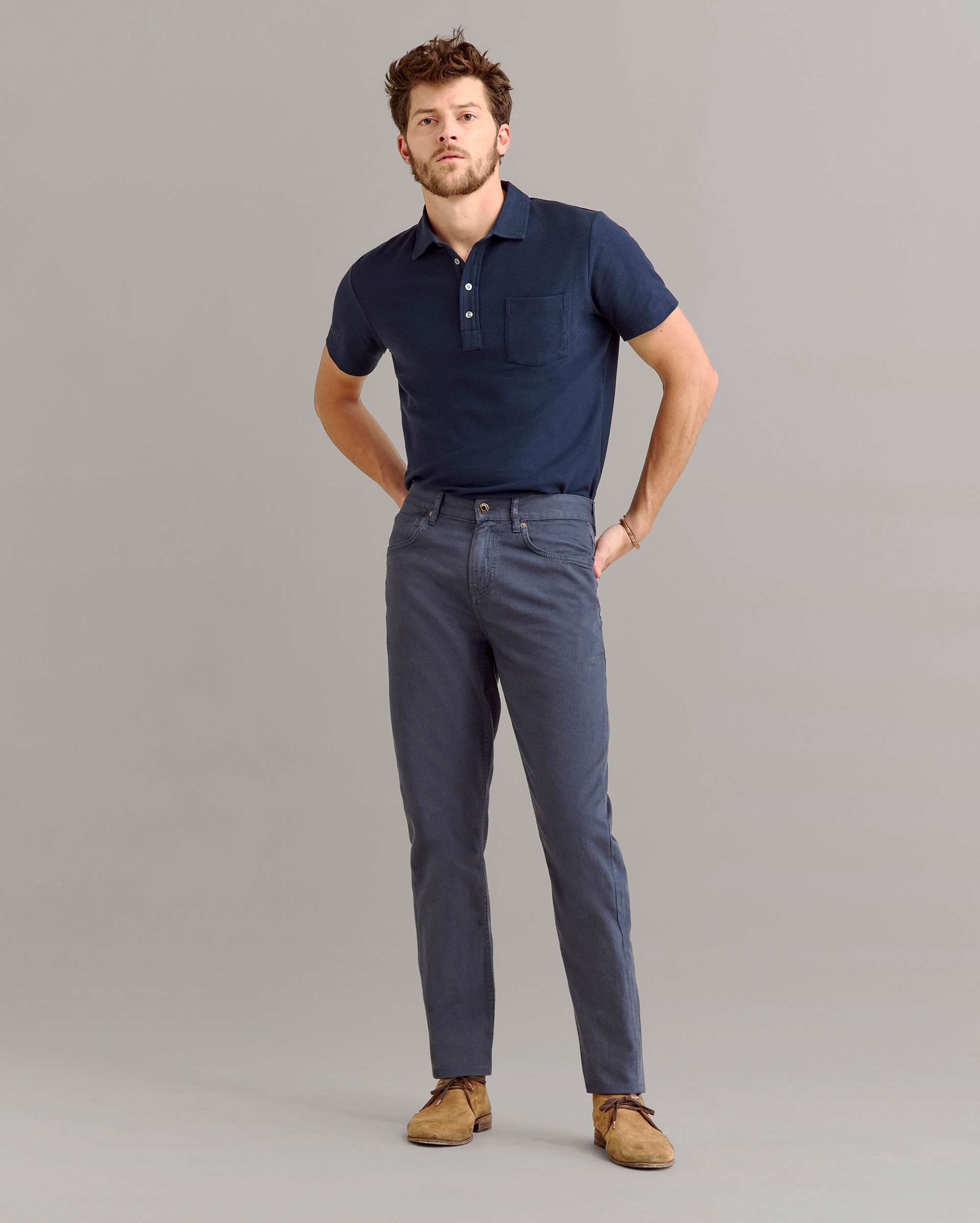 Model shows the fit of the pant.