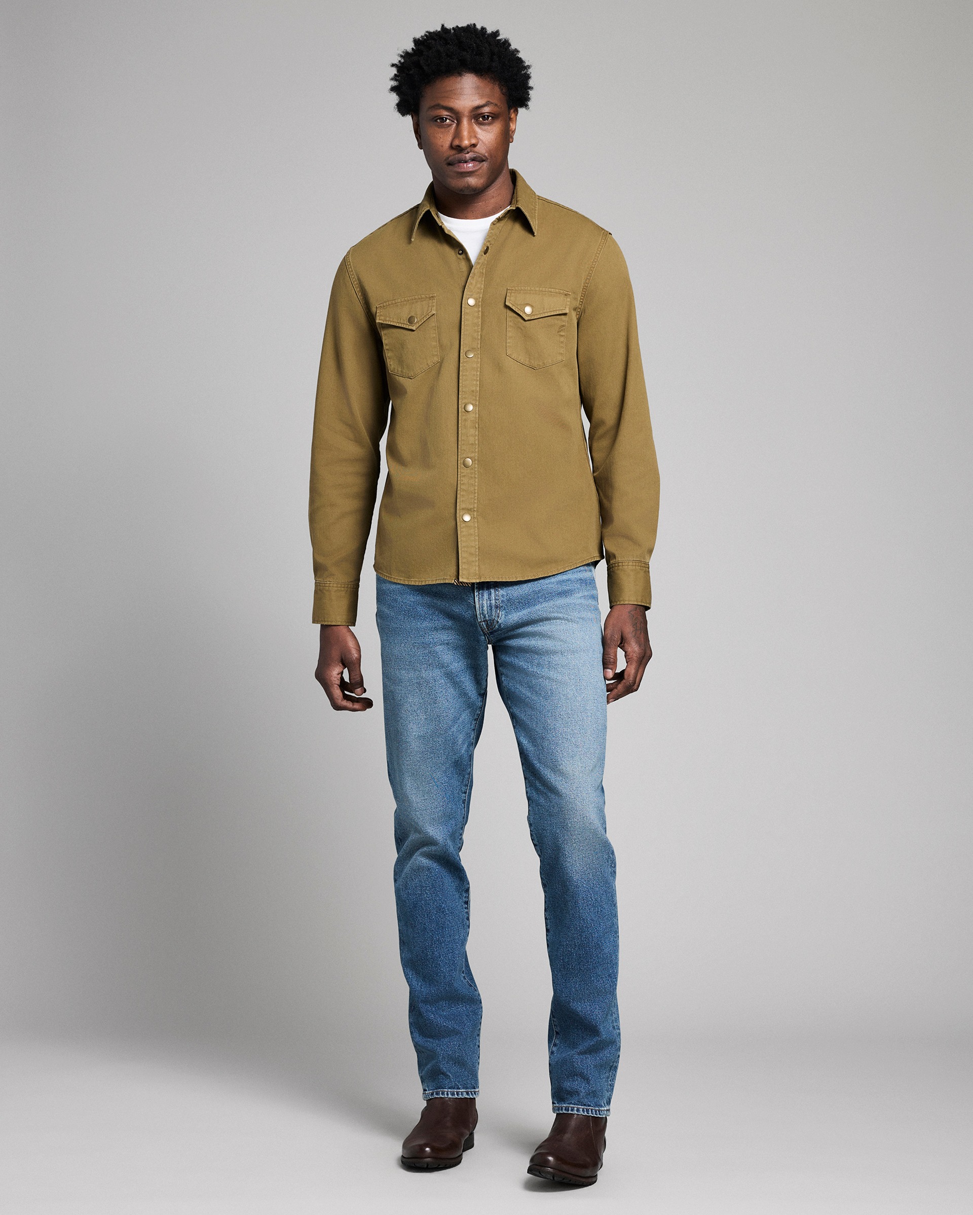 Model shows the fit of the shirt.