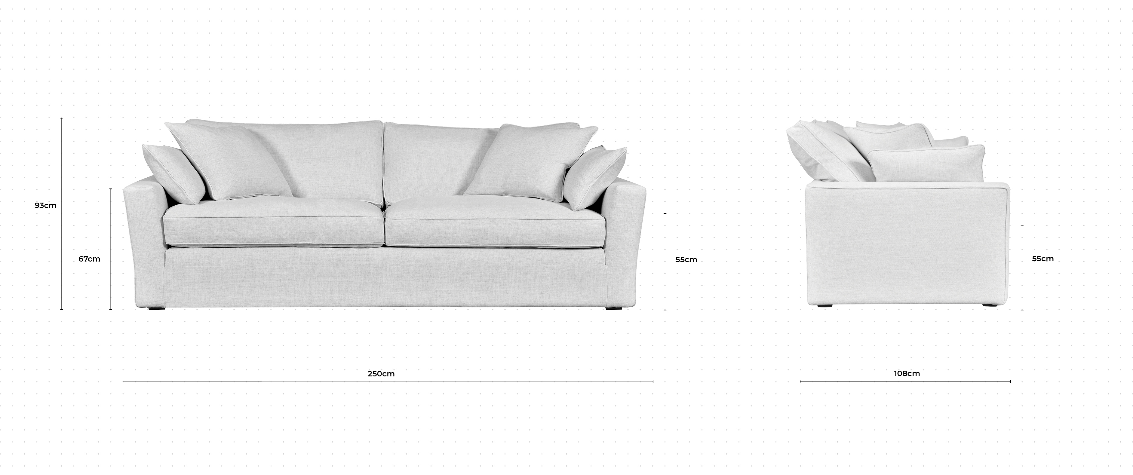 Caruso 3 Seater Sofa dimensions