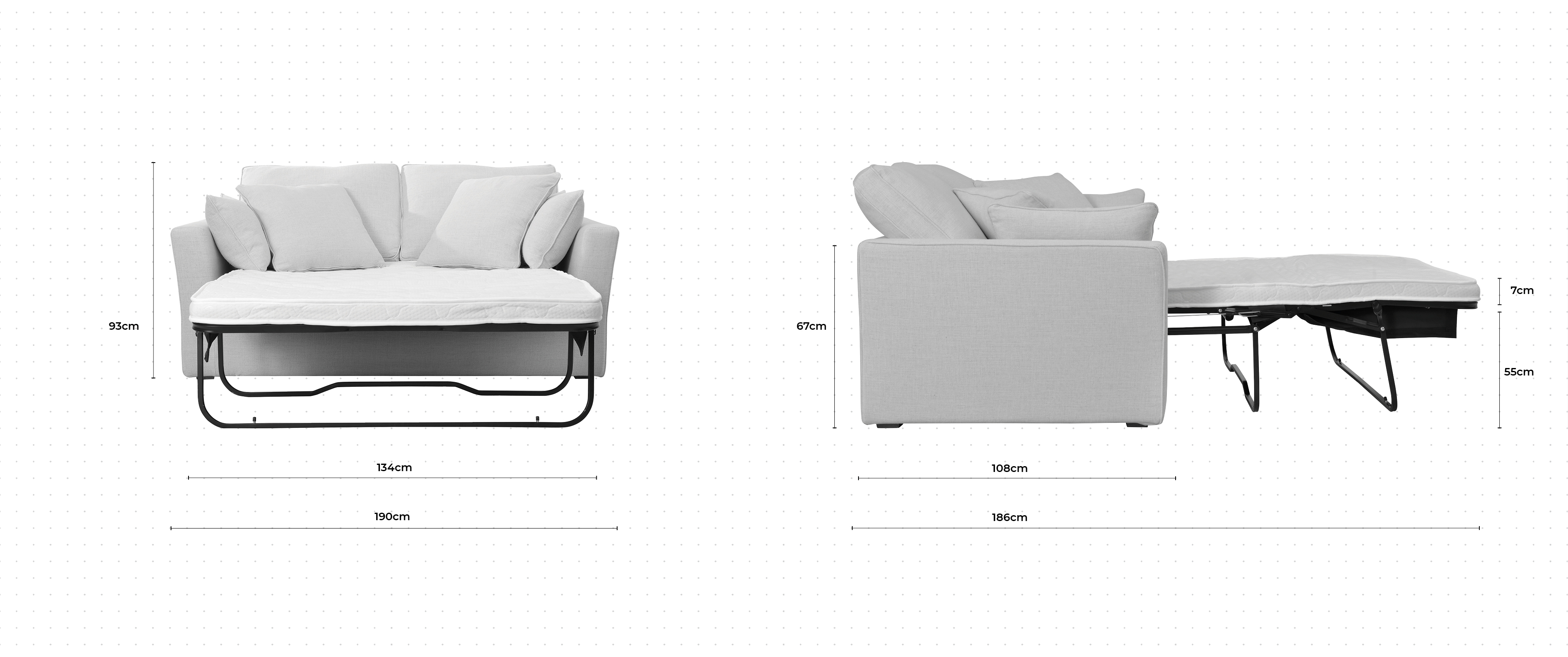 Caruso 2.5 Seater Sofa Bed dimensions