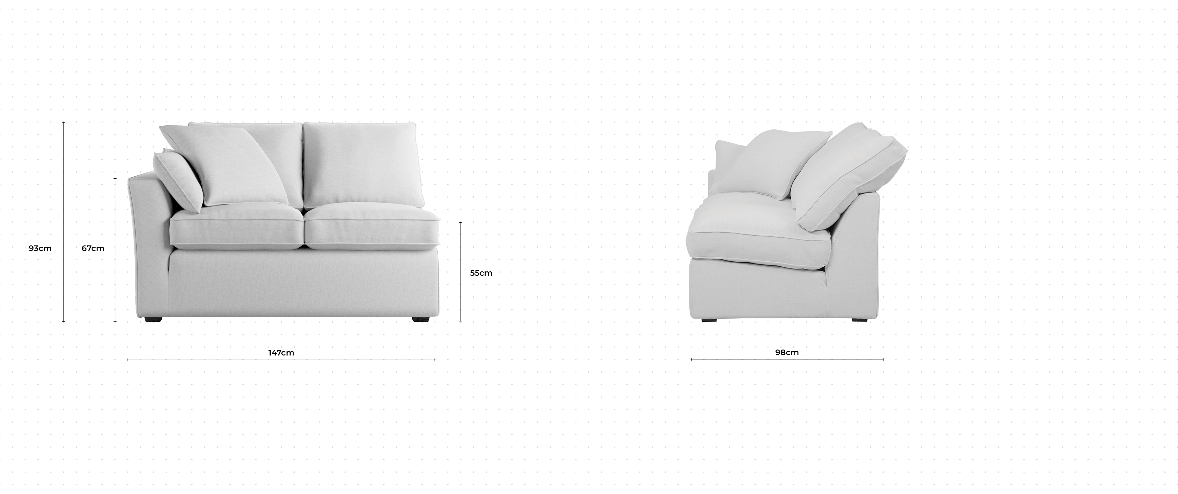 Caruso 2 Seater Sofa LHF dimensions